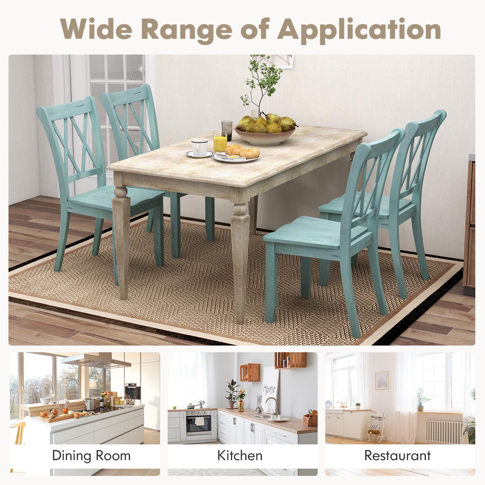 Set of 2/4 Dining Chairs, Rubber Wood Dining Room Chair, Farmhouse Dining Side Chairs