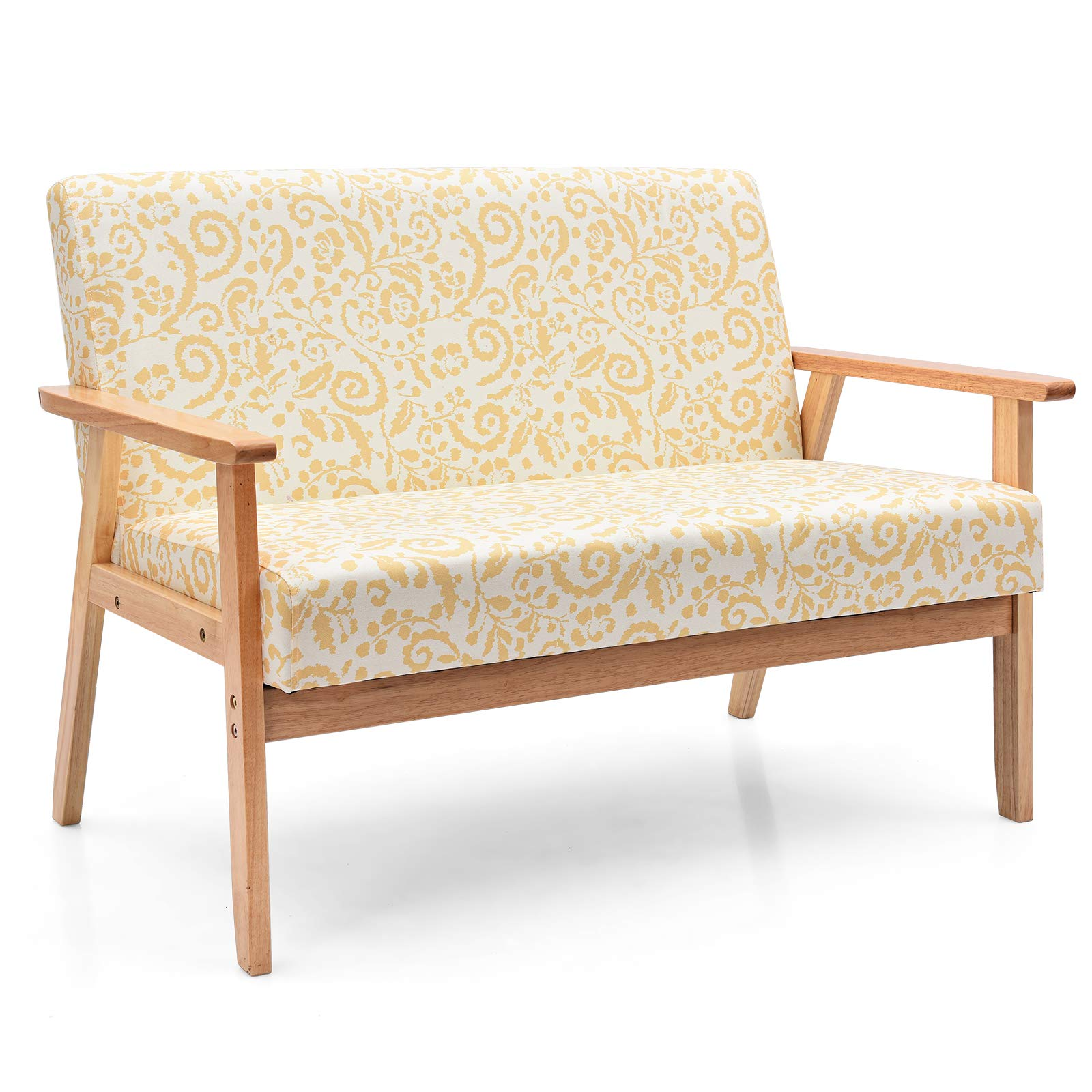 2-Seat Mid-Century Upholstered Wooden Loveseat w/Rubber Wood
