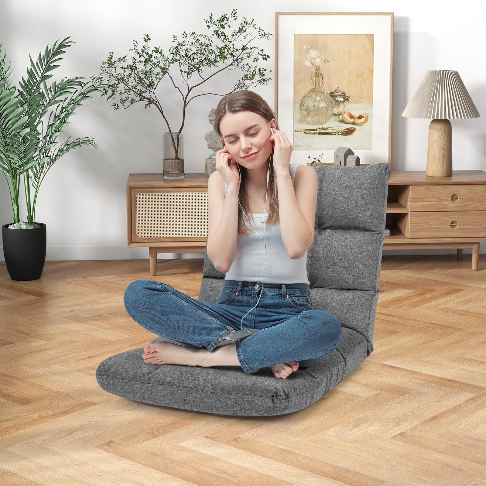 Folding Gaming Floor Chair，Adjustable 14-Position Floor Sofa with Back Support