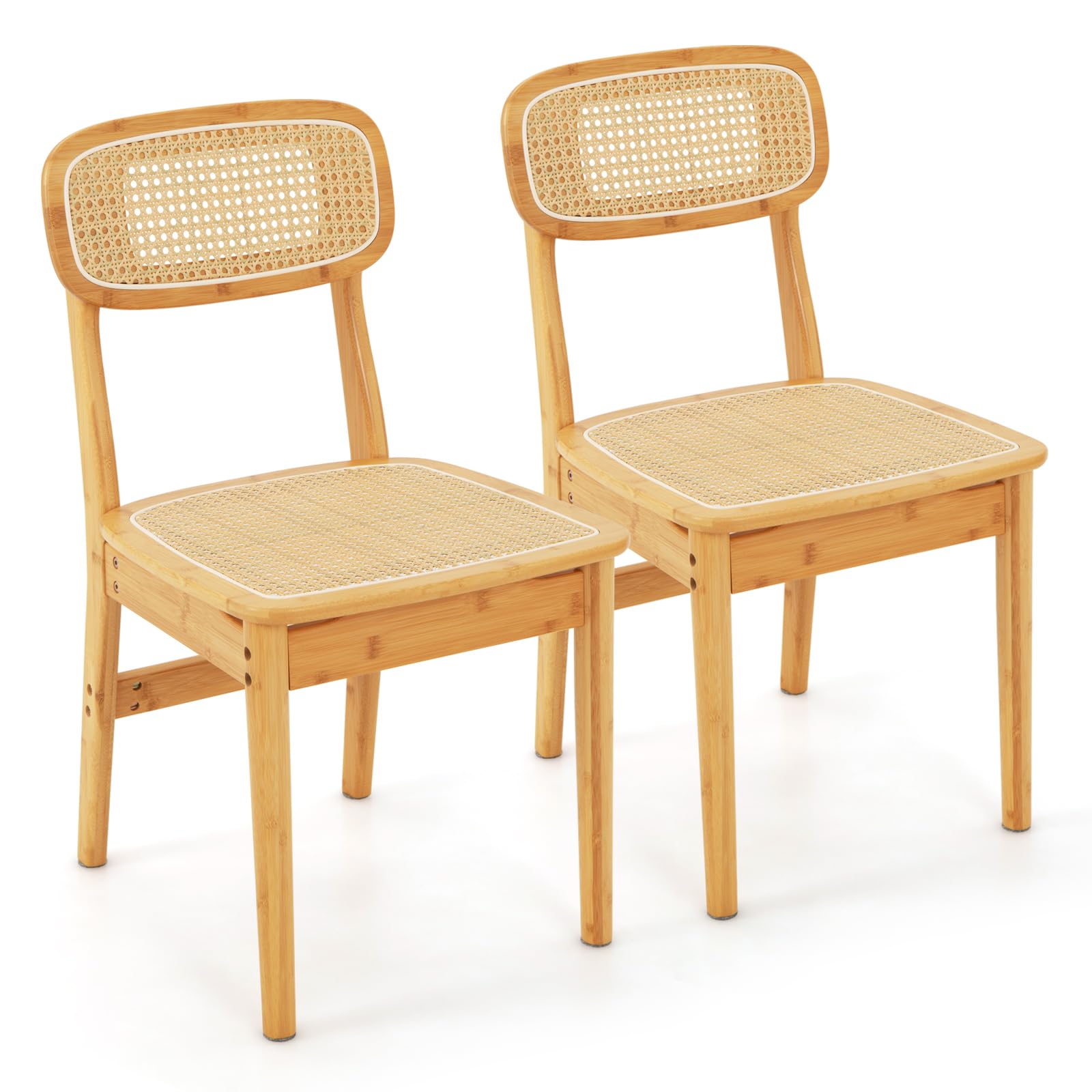 Rattan Dining Chairs Set of 2/4, Bamboo Armless Dining Room Chairs