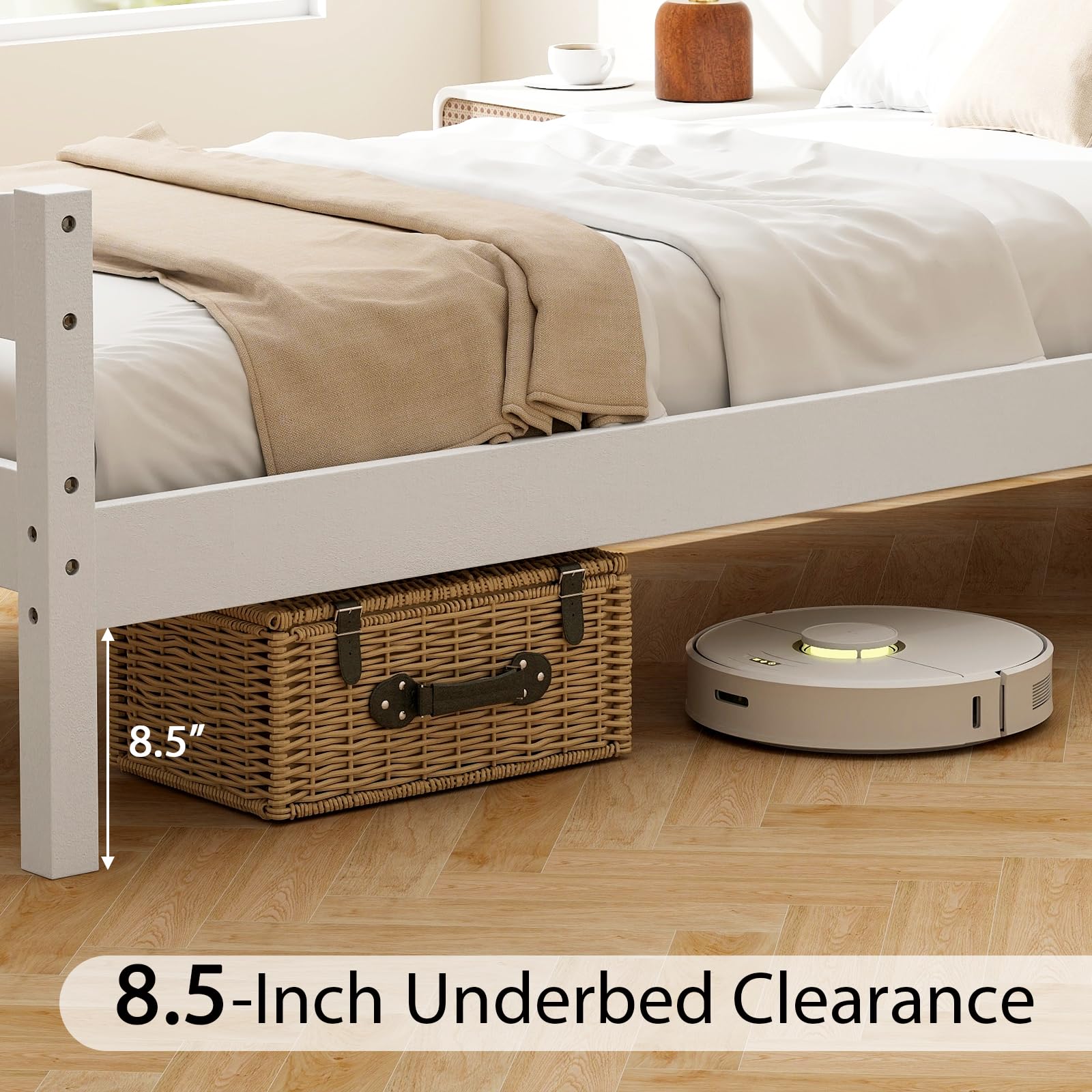 Twin Size Wood Bed Frame, Rustic Style Platform Bed w/Headboard & Footboard