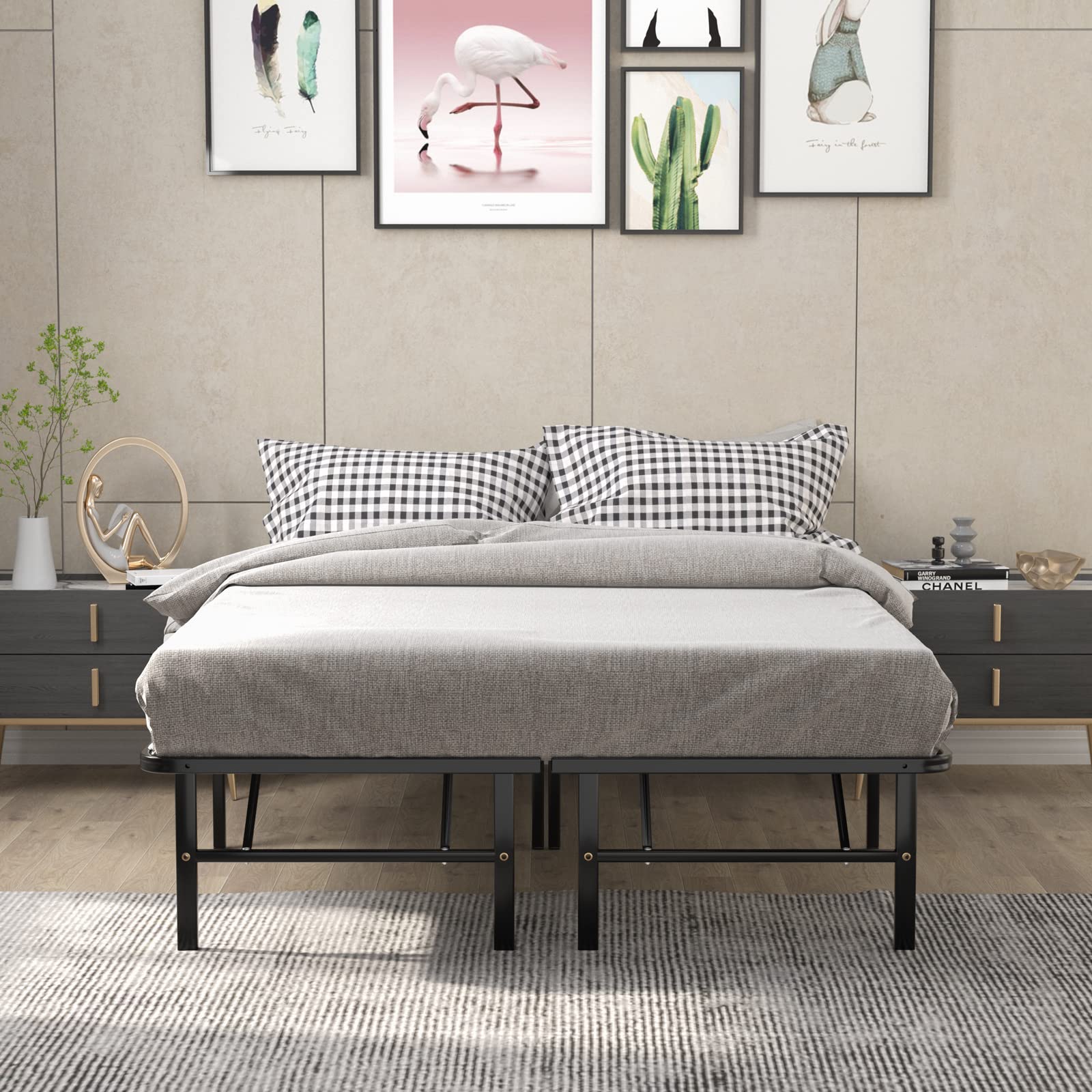 14 Inch Foldable Metal Platform Bed Frame, Tool-Free Assemble, Heavy Duty Folding Bed Frame w/Steel Slat & Underbed Storage