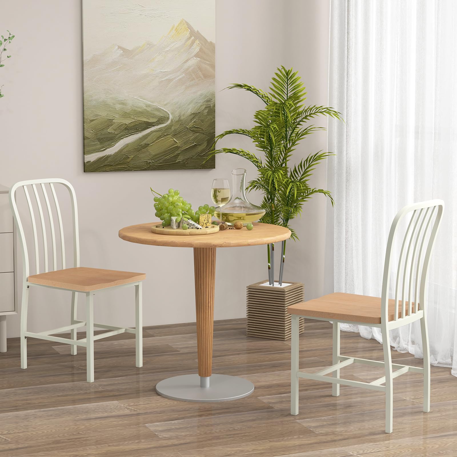 Dining Chairs Set of 2/4 with Slat Back, Solid Metal Frame