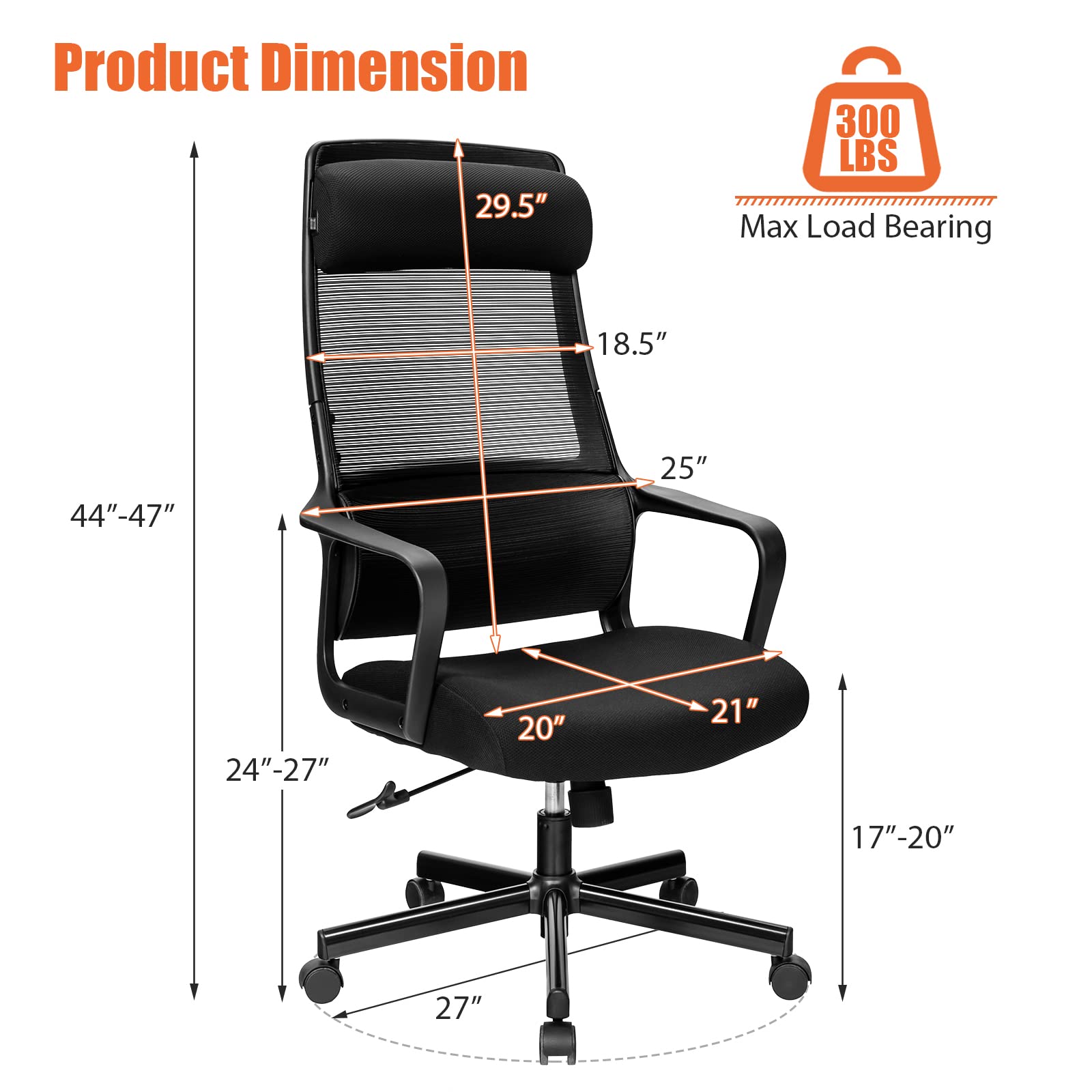 High Back Mesh Heating Headrest and Lumbar Support Armrest, Ergonomic Computer, Executive Task Home Office Desk Chairs