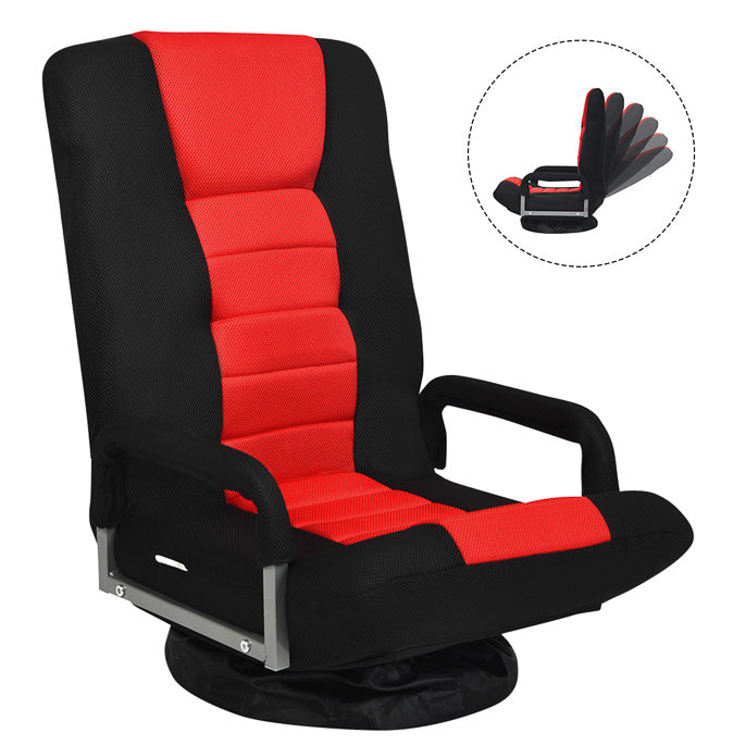 360-Degree Foldable Swivel Gaming Floor Chair With 6 Adjustable Position, Armrests, Padded Backrest