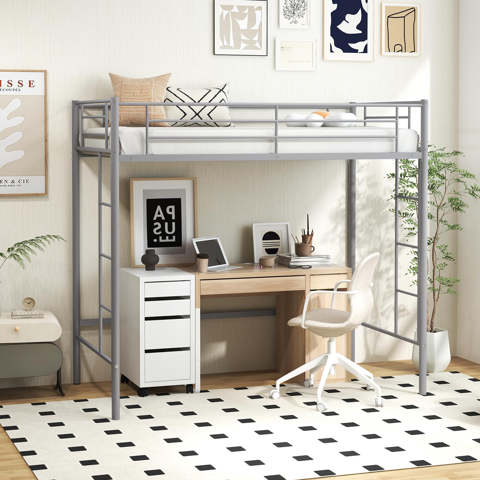 Metal Loft Bed Frame Twin Size