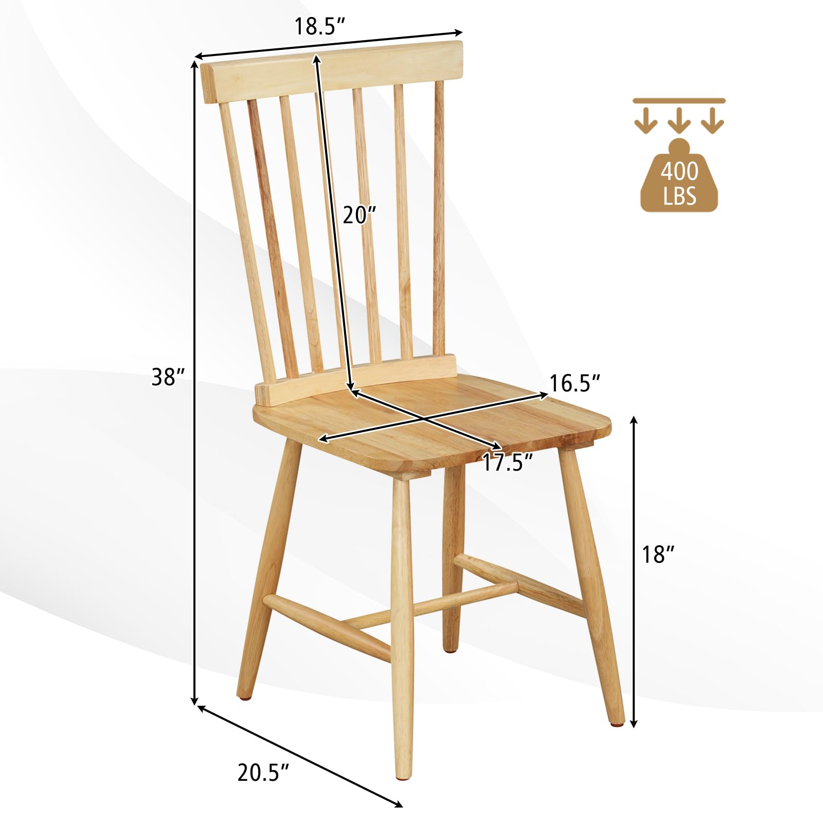 Wood Dining Chairs Set of 2/4, Solid Wood Windsor Dining Chair with Wide Seat