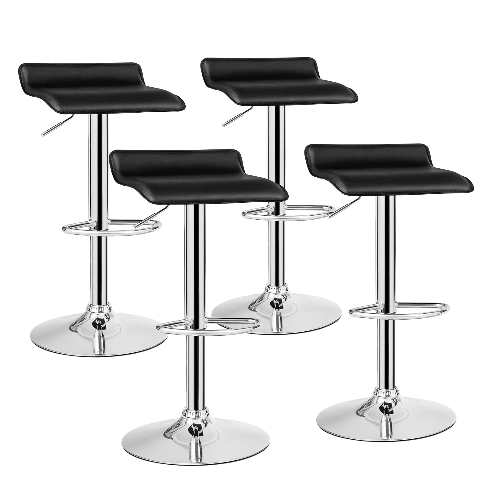 Bar Stools Set of 2/4, Adjustable Swivel PU Leather Barstools w/Footrest, Chrome Base