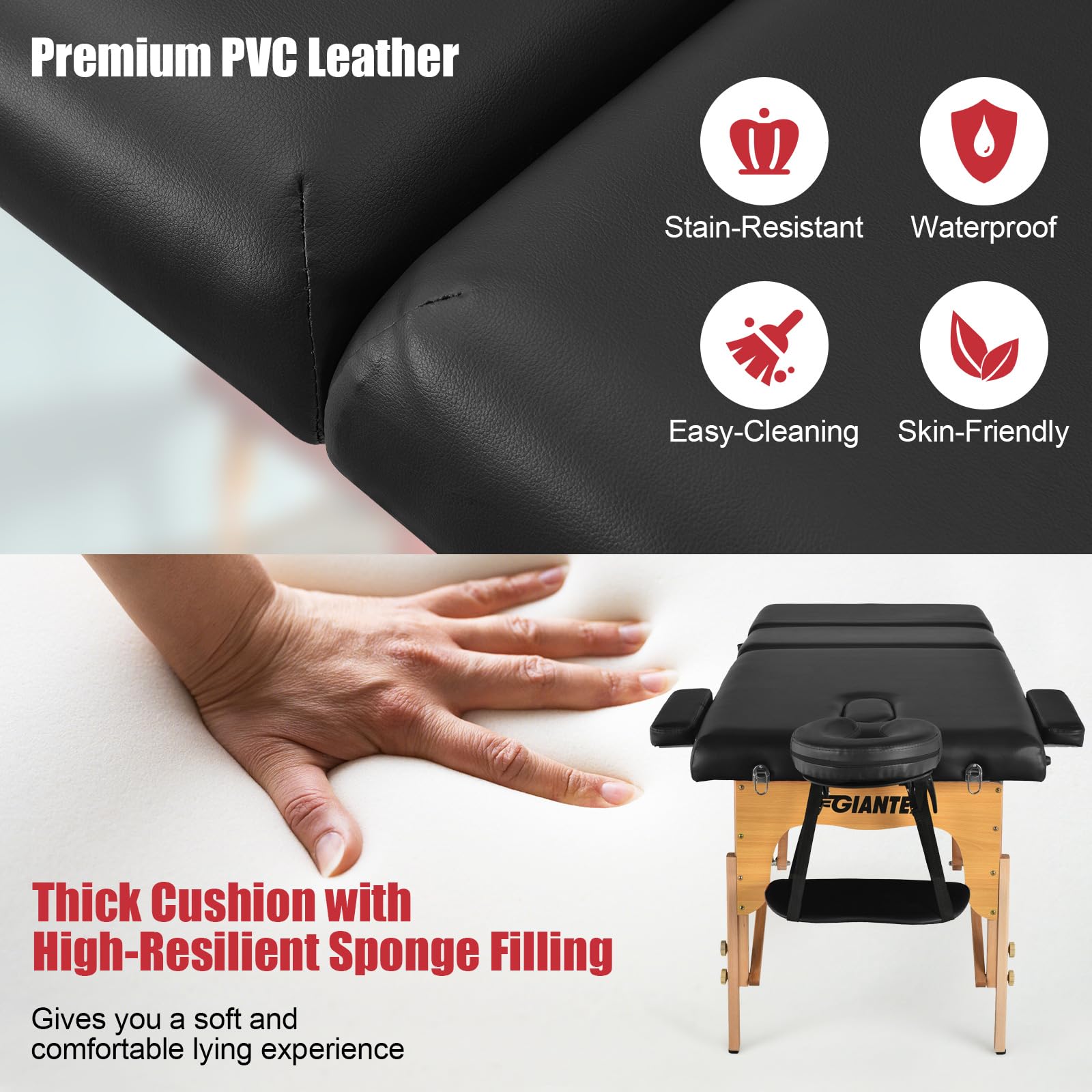 Portable 3 Sections 84inch Folding Massage Table with Carry Case