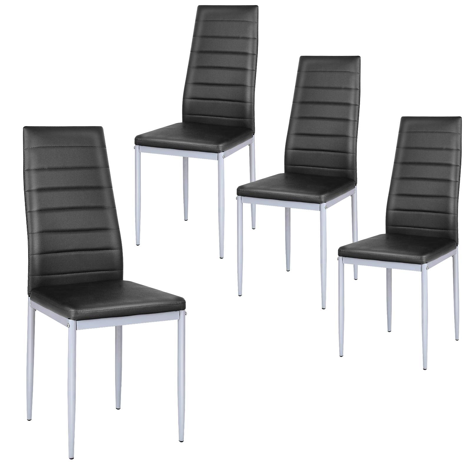 PU Leather Dining Chairs Set of 4, Upholstered Side Chairs w/Ergonomic High Backrest & Steel Frame