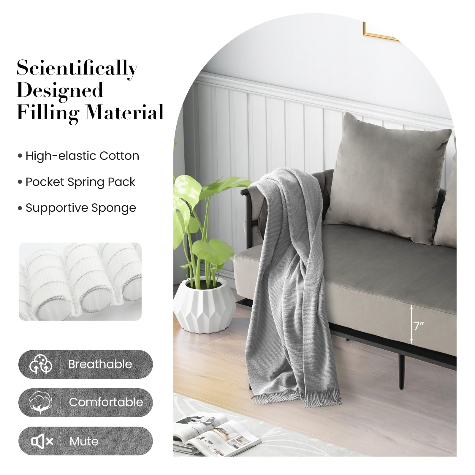 43&rdquo; Loveseat Sofa, Modern Upholstered 2-Seat Sofa with 2 Back Pillows, Woven Backrest & Armrest