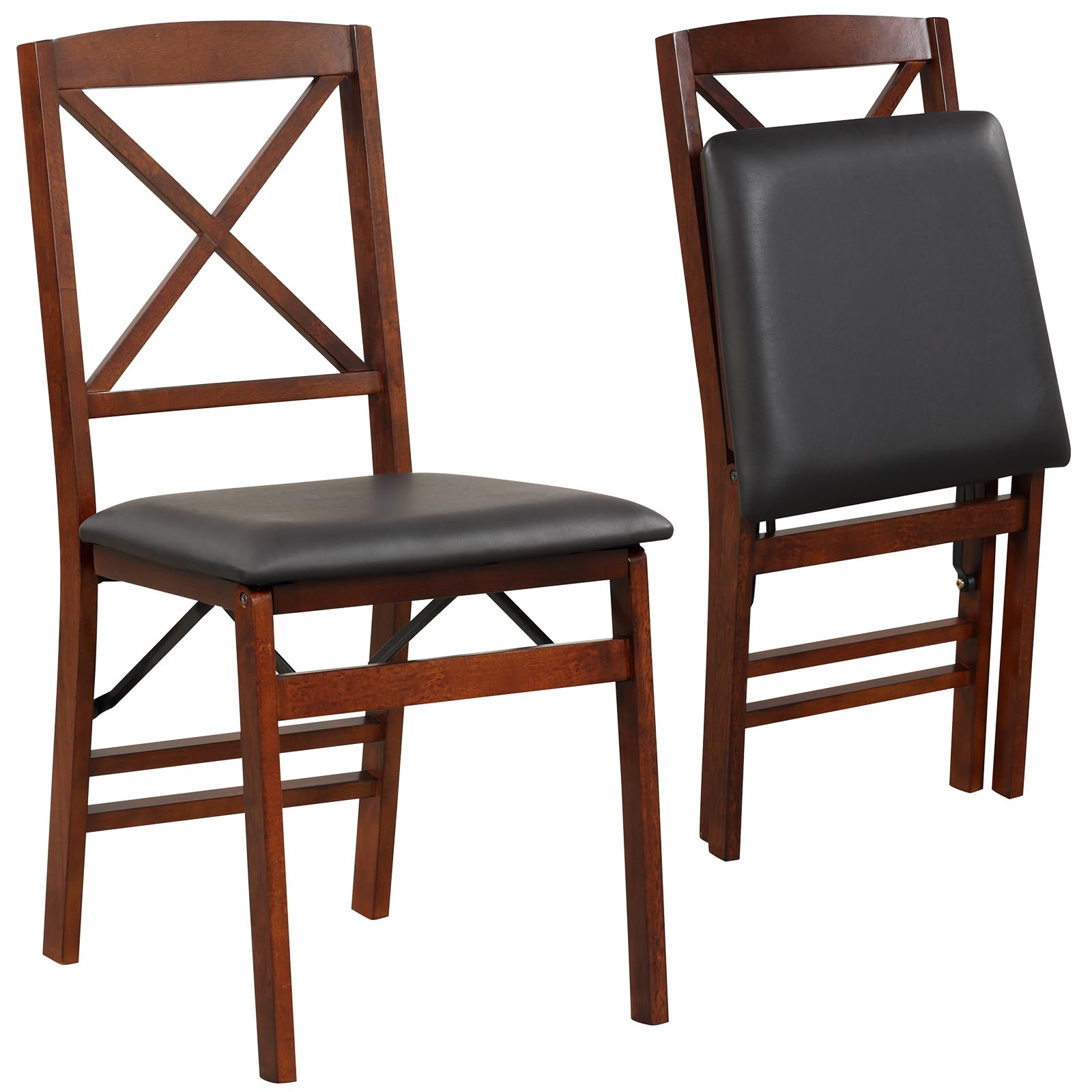 Folding Dining Chairs Set of 2/4, Foldable Wood Chairs with PVC Padded Seat & High Backrest