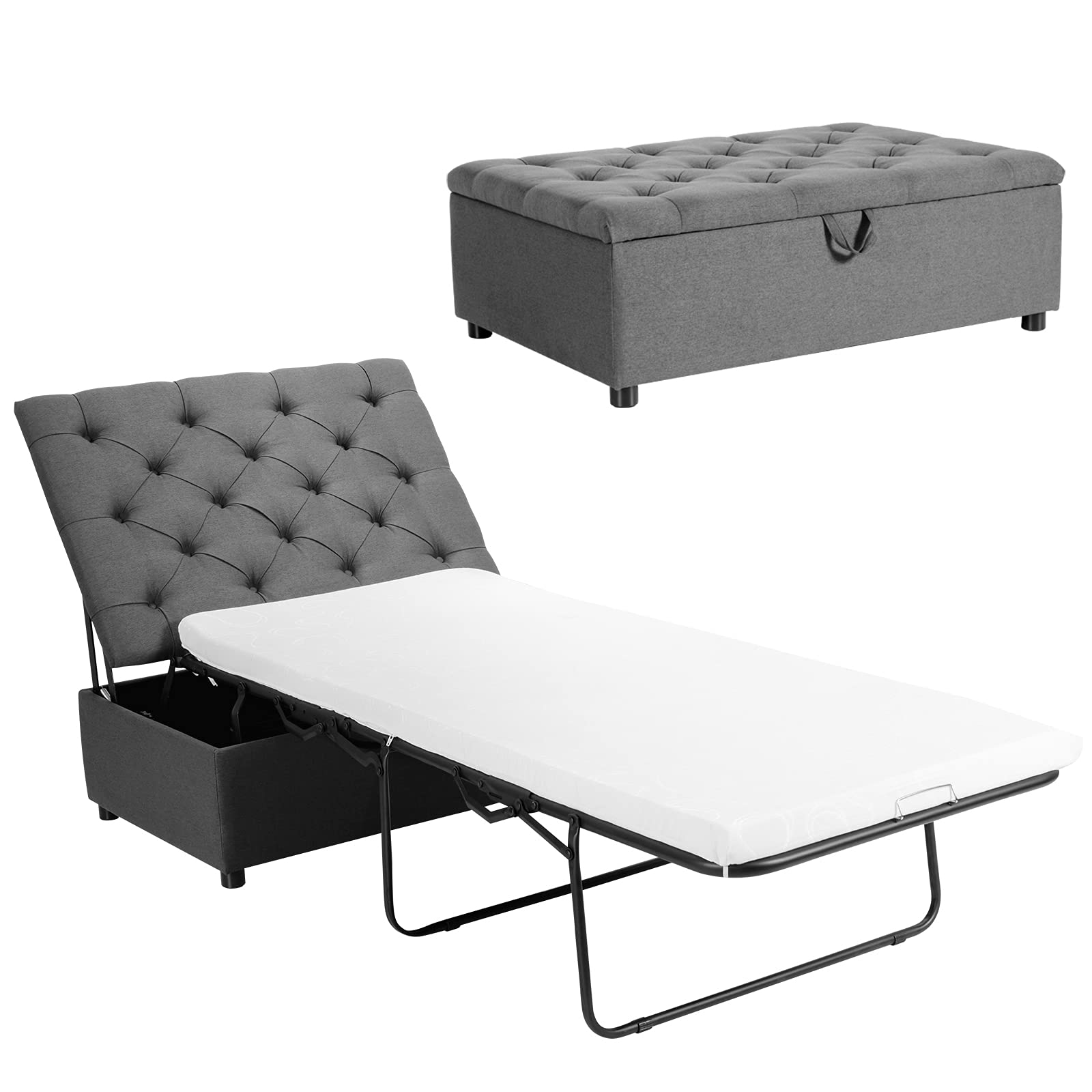 Folding Ottoman Sleeper Chair With Mattress, Convertible Fold Out Sofa Bed