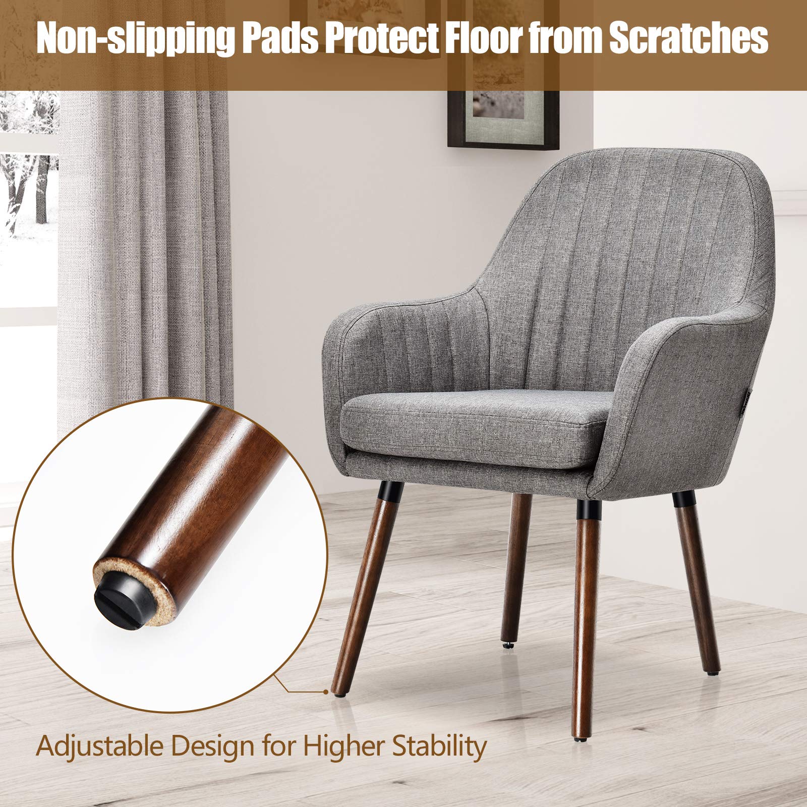 Set of 2/4 Fabric Dining Chairs, Accent Upholstered Arm Chair w/Wood Legs