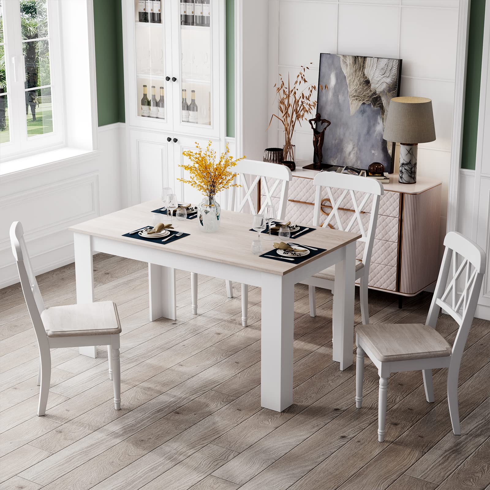 Wooden Dining Table, Modern Kitchen Table for 4, 47" L x 28" W x 30" H