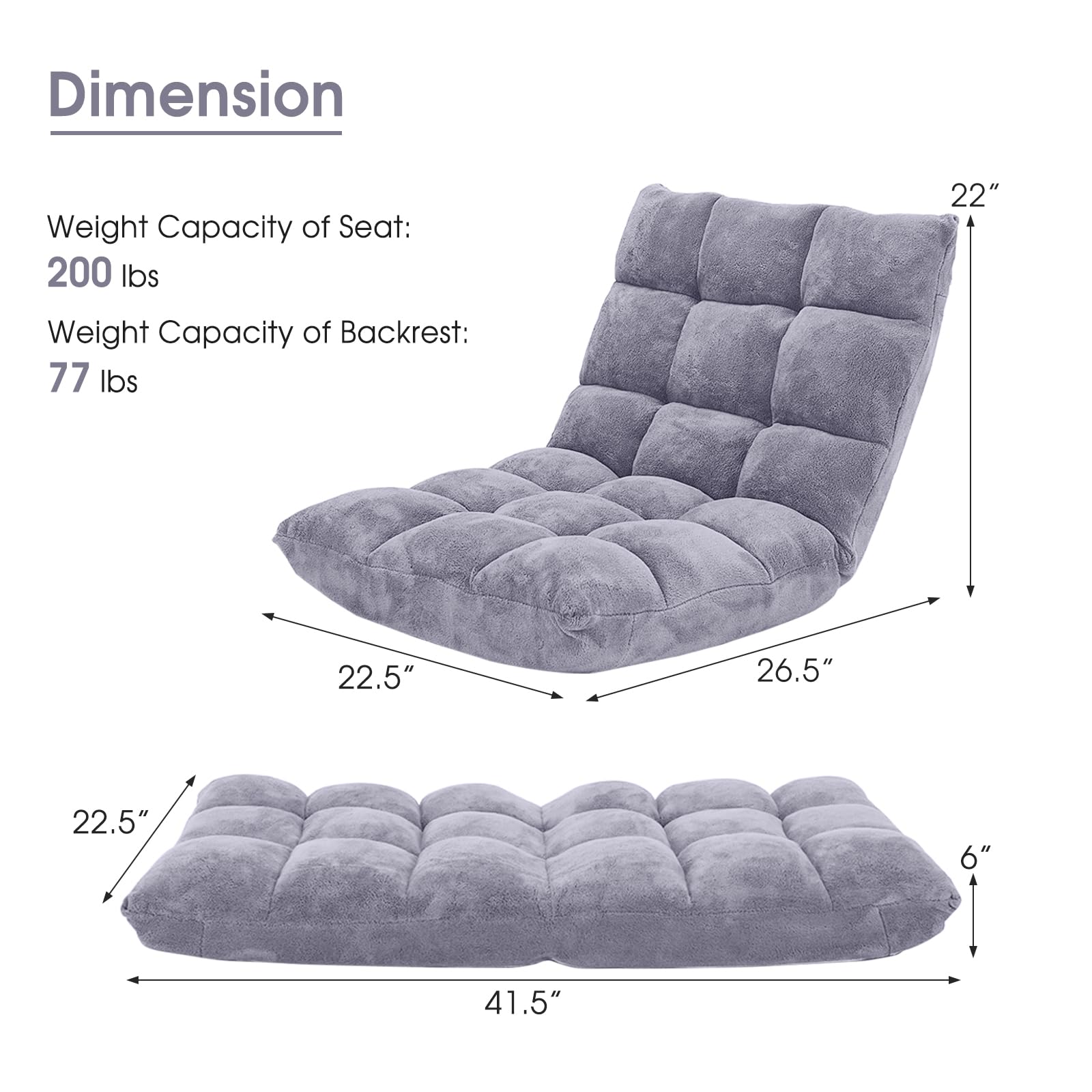Floor Chair with Back Support, Folding Sofa Chair with 14 Adjustable Position
