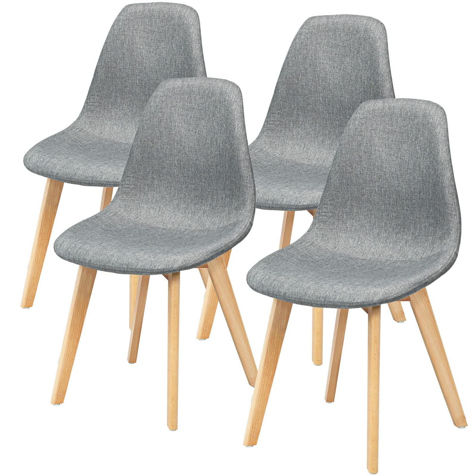 Set of 4 Modern Fabric Dining Chairs with Solid Wood Legs High Backrest Soft Padded Seat