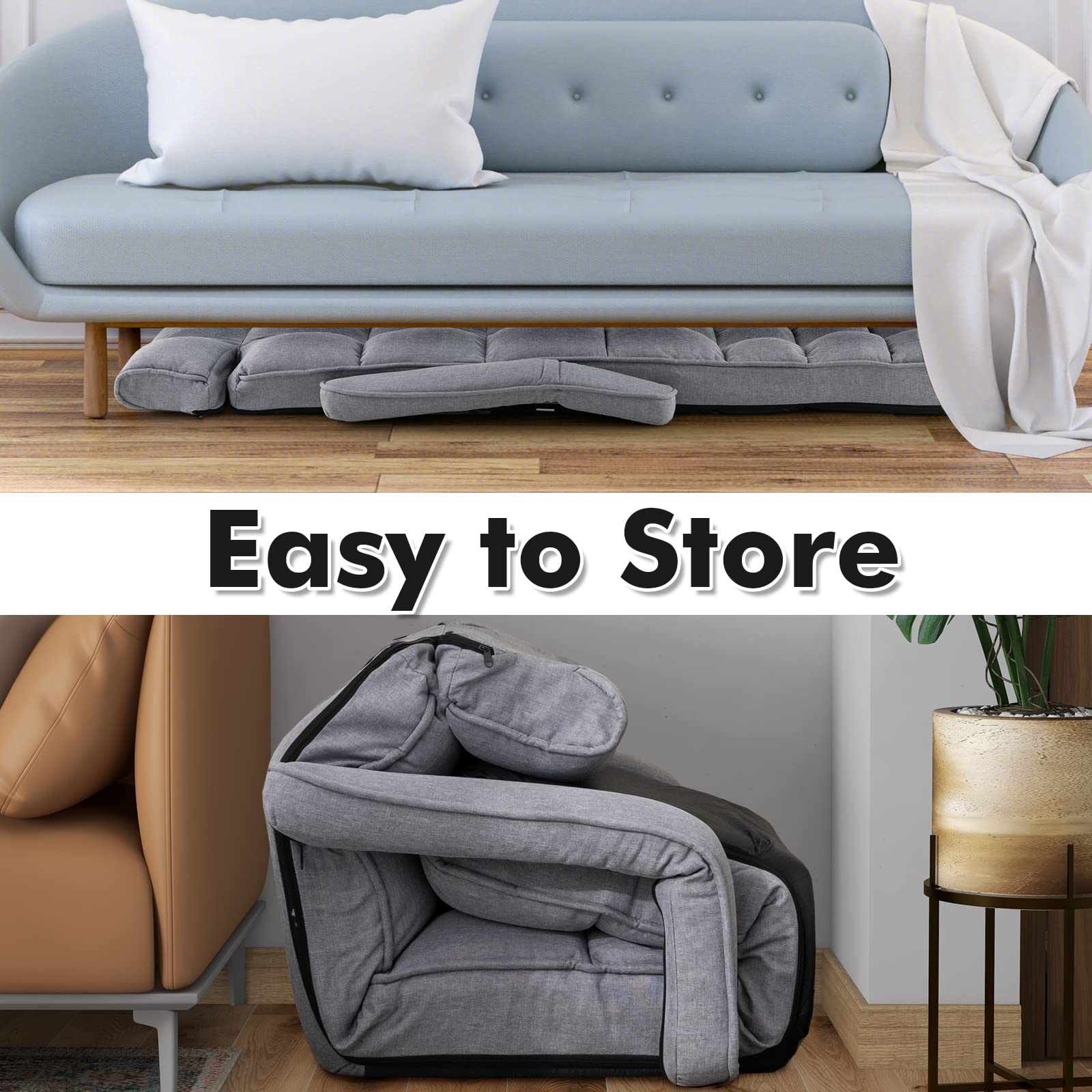 Foldable Lazy Sofa, Indoor Chaise Lounger Sofa with 6 Adjustable Positions