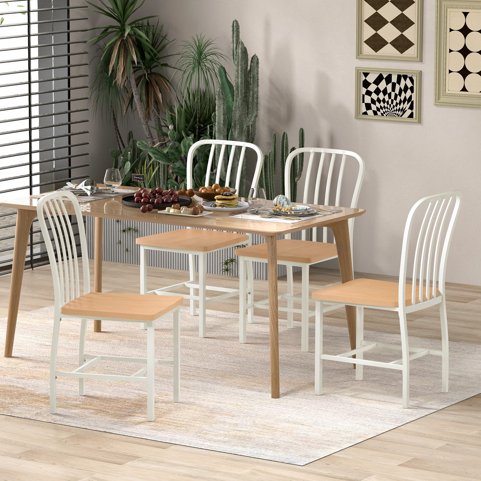 Dining Chairs Set of 2/4 with Slat Back, Solid Metal Frame