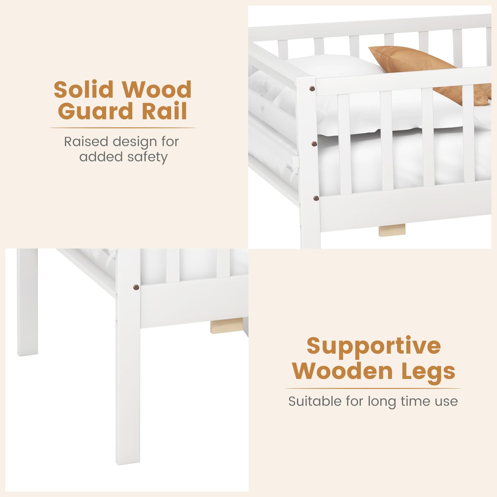 Wood Twin Bed Frame with Fence Rails & 2 Pull-Out Drawers