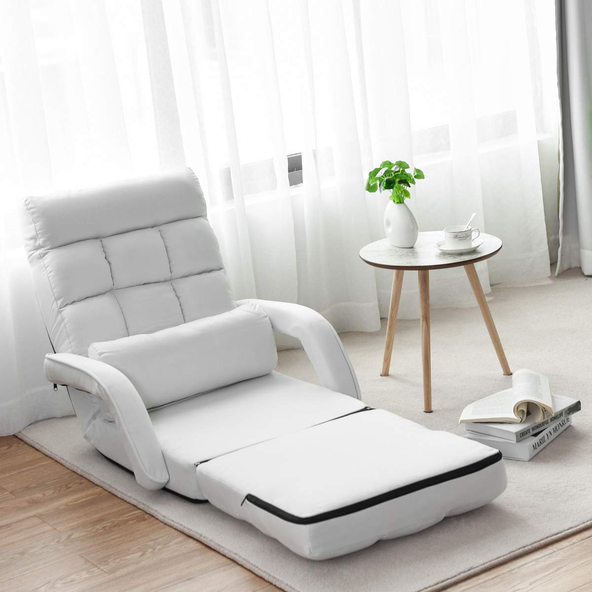 Adjustable Floor Chair, Folding Lazy Sofa Chair with 5 Positions, Detachable Seat Cushion