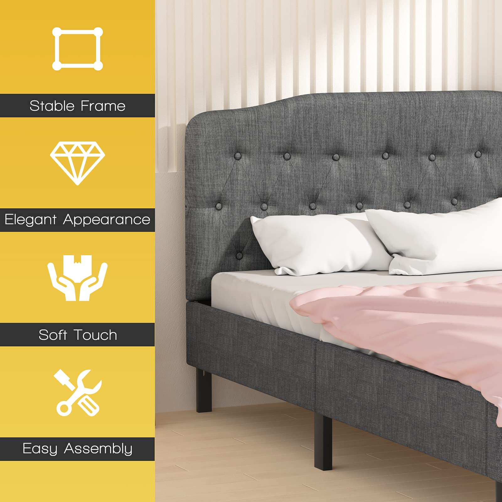 Upholstered Headboard, Adjustable Height from 38" to 53" Platform