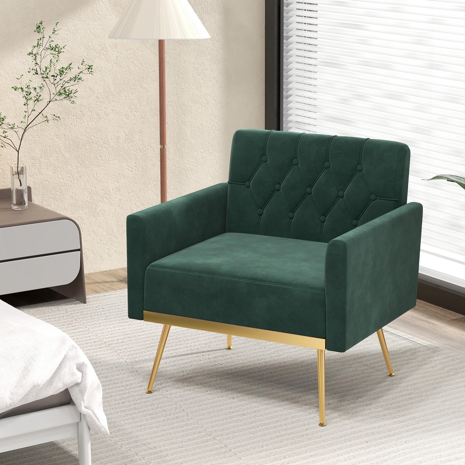 Velvet Accent Chairs Set of 1/2 Modern Tufted Arm Chair