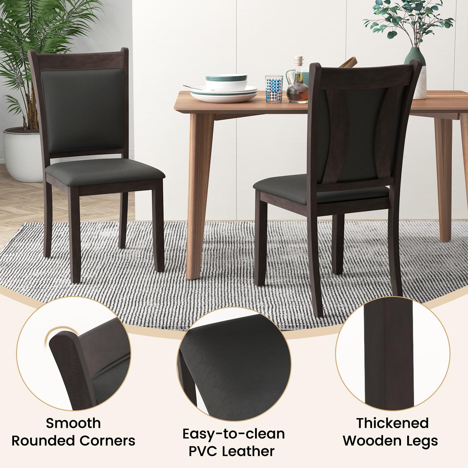 Wooden Dining Chairs Set of 2/4, Modern Armless Kitchen Chairs w/Padded Backrest & Seat, Rubber Wood Frame