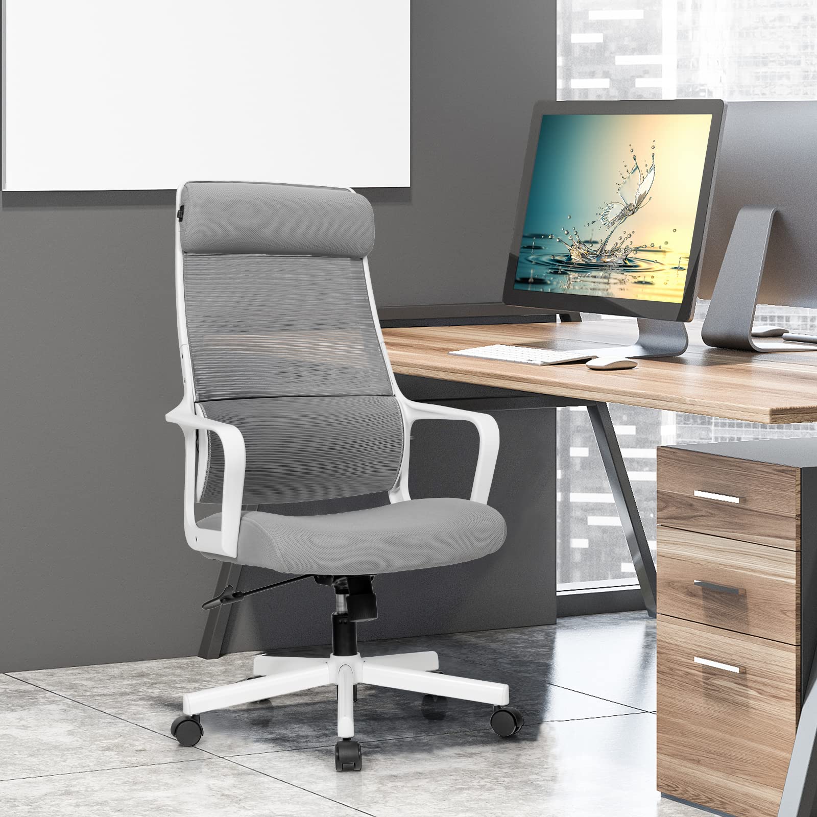High Back Mesh Heating Headrest and Lumbar Support Armrest, Ergonomic Computer, Executive Task Home Office Desk Chairs