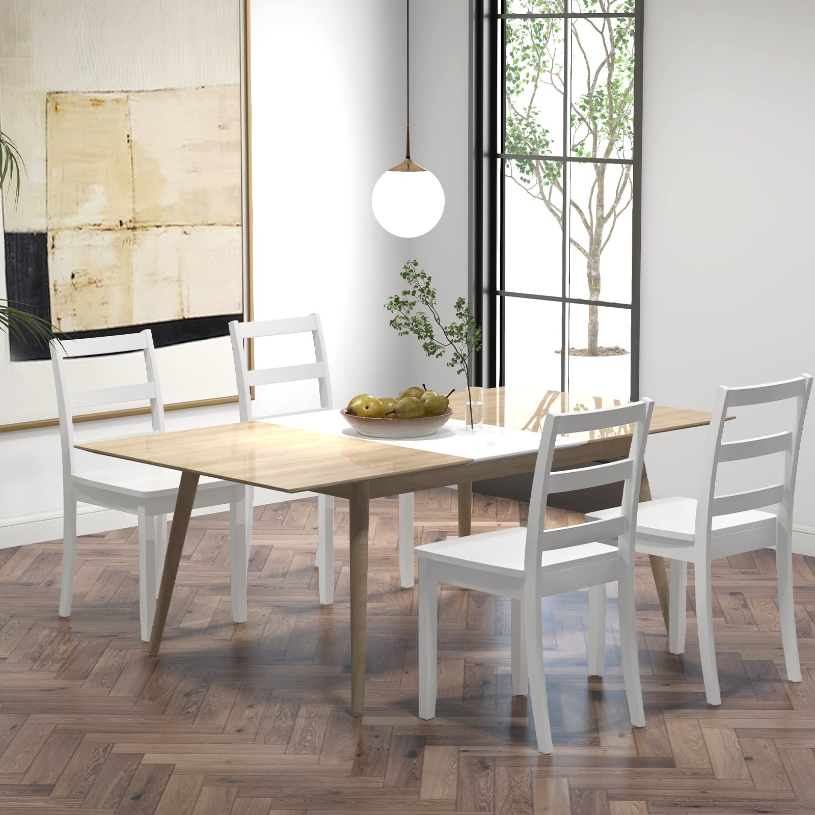 Wood Dining Chairs Set of 2/4 with Solid Rubber Wood Legs, Non-Slip Foot Pads