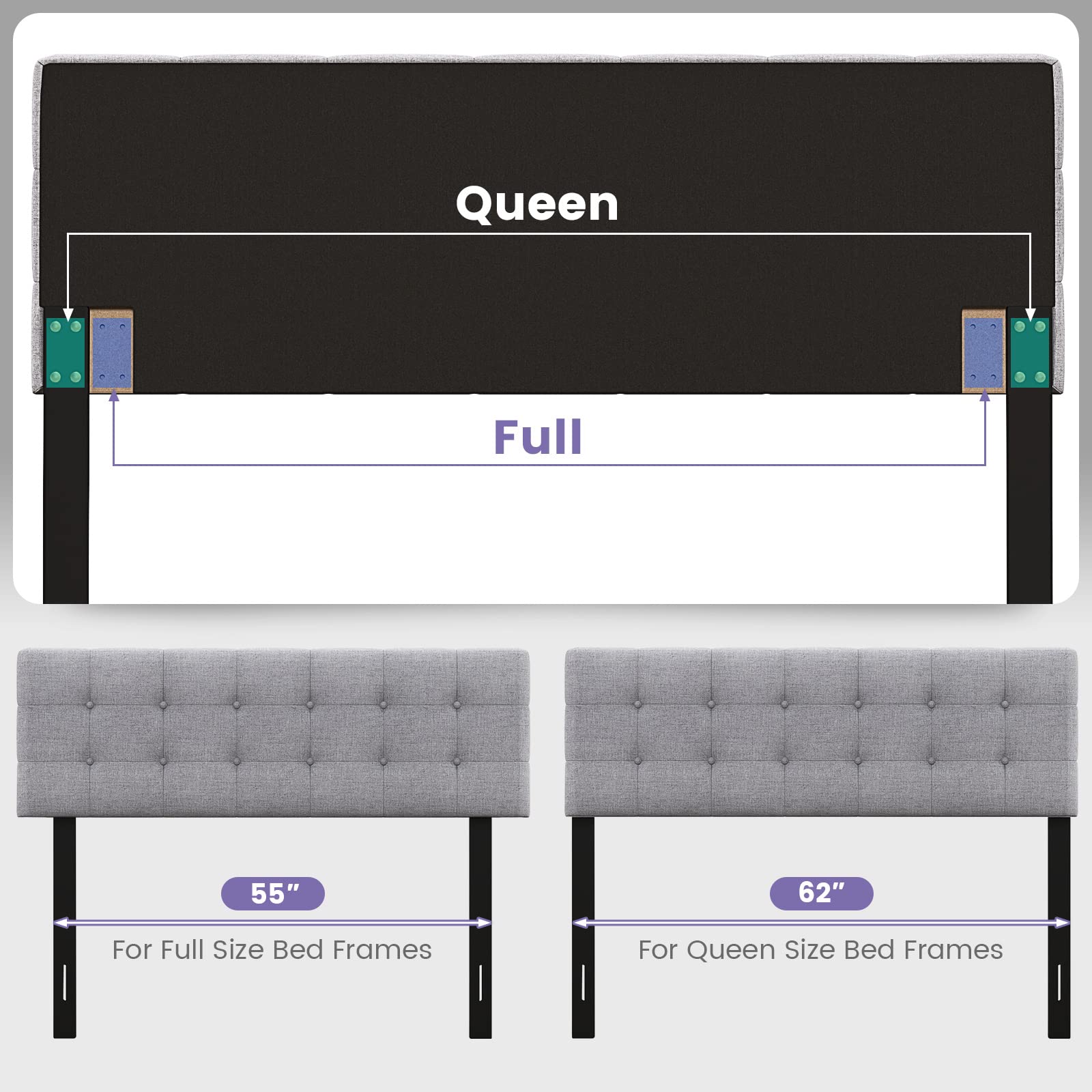 Linen Upholstered Headboard, Modern Tufted Button Bed Headboard with Solid Rubber Wood Legs