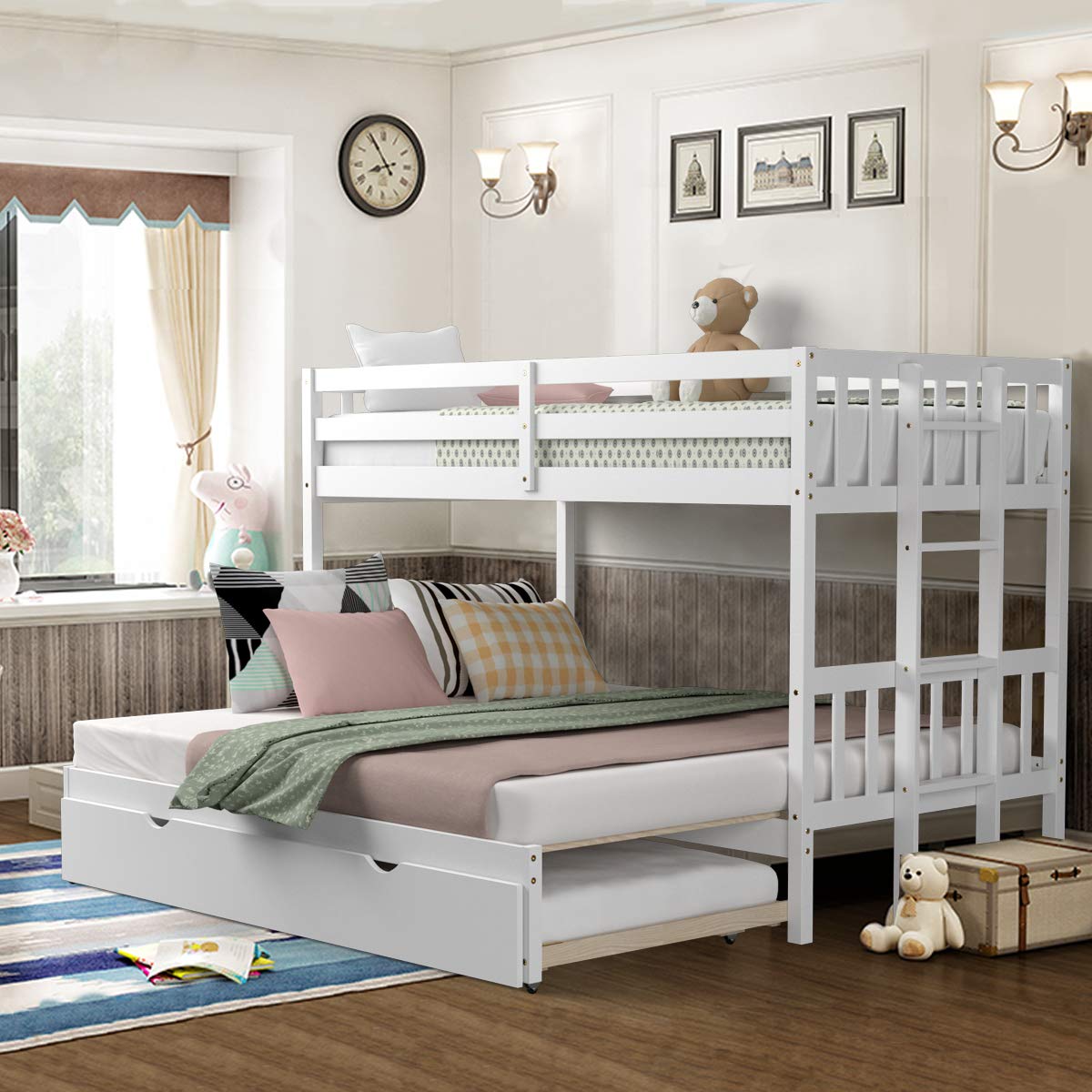 Twin Over Full Bunk Bed with Trundle,  Extendable Twin/Full/Queen/King Bunk Bed