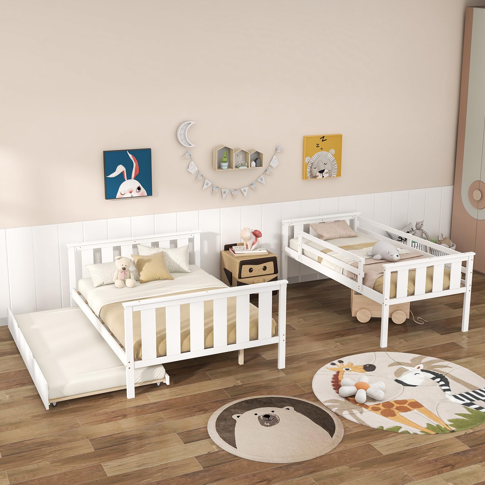 Convertible 3-in-1 Twin Over Full Bunk Bed with Trundle