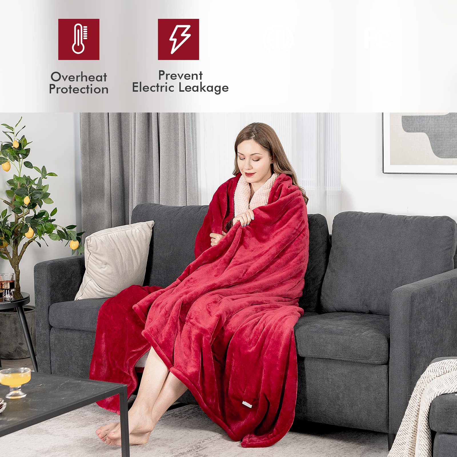 84&rdquo; x 62&rdquo; Electric Heated Throw Blanket w/ 5 Heating Levels 10 Hours Auto-Off Overheat Protection
