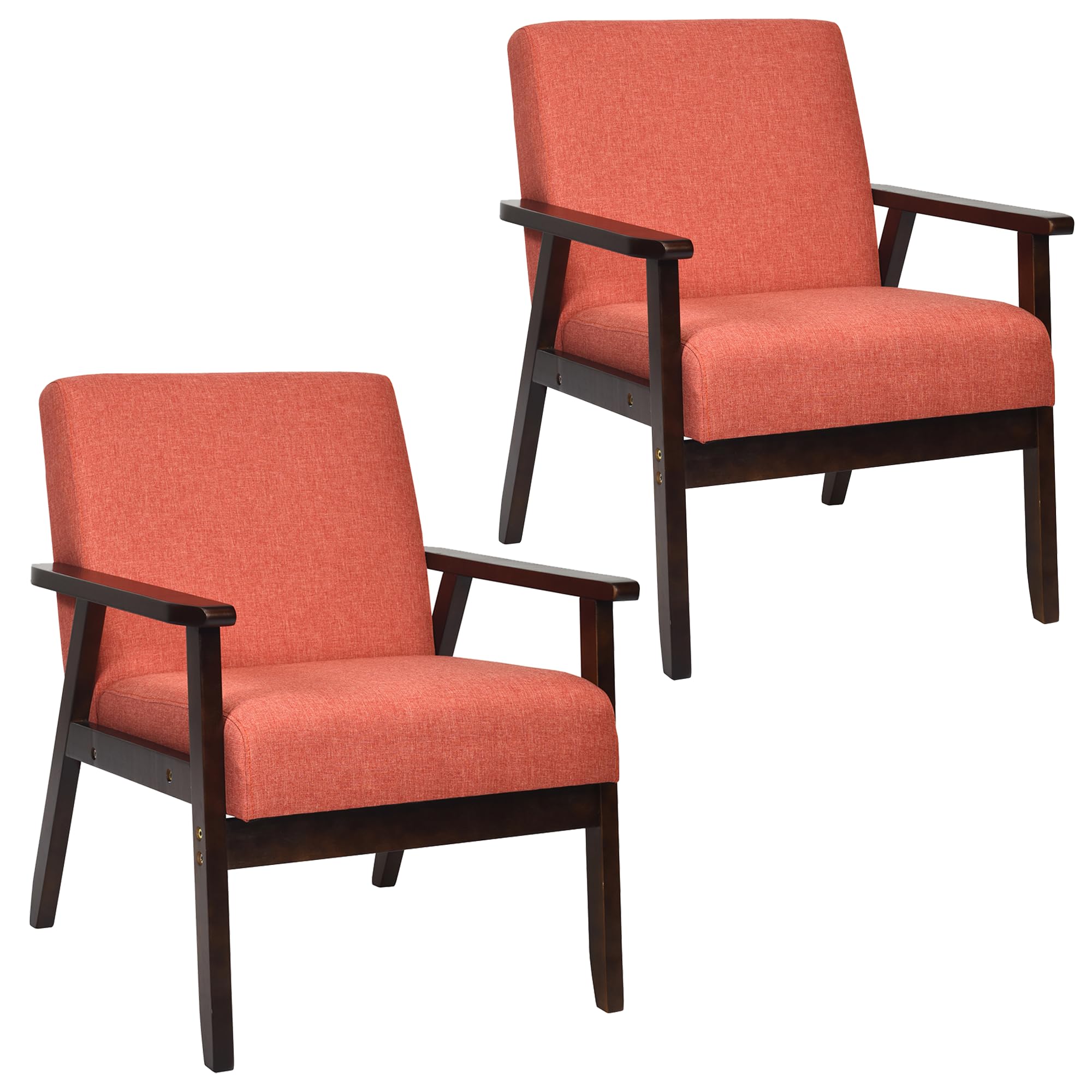 Armrest Accent Chair, Upholstered Linen Fabric Lounge Chair with Rubber Wood Legs, Comfortable Backrest