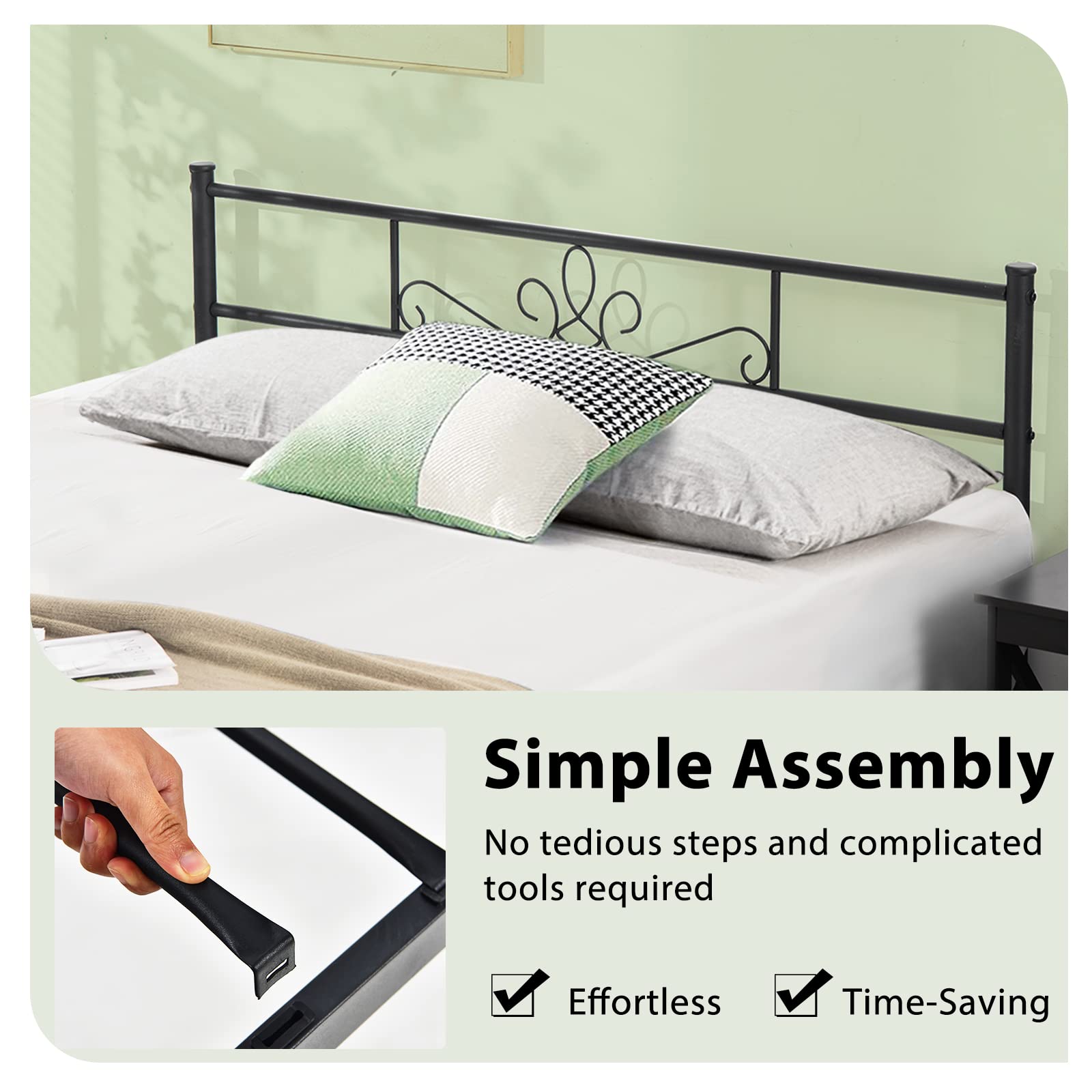 Metal Platform Bed Frame with Headboard & Footboard, Reinforced Metal Slats Supported Mattress Foundation
