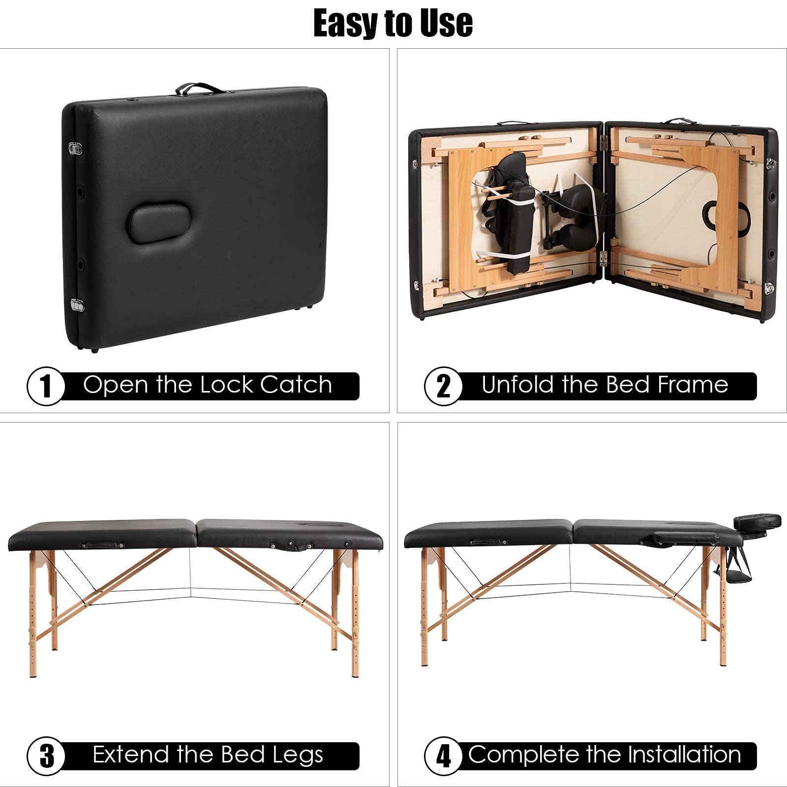 84'' Professional Massage Bed 2 Fold with Head-& Armrest Free Carry Case