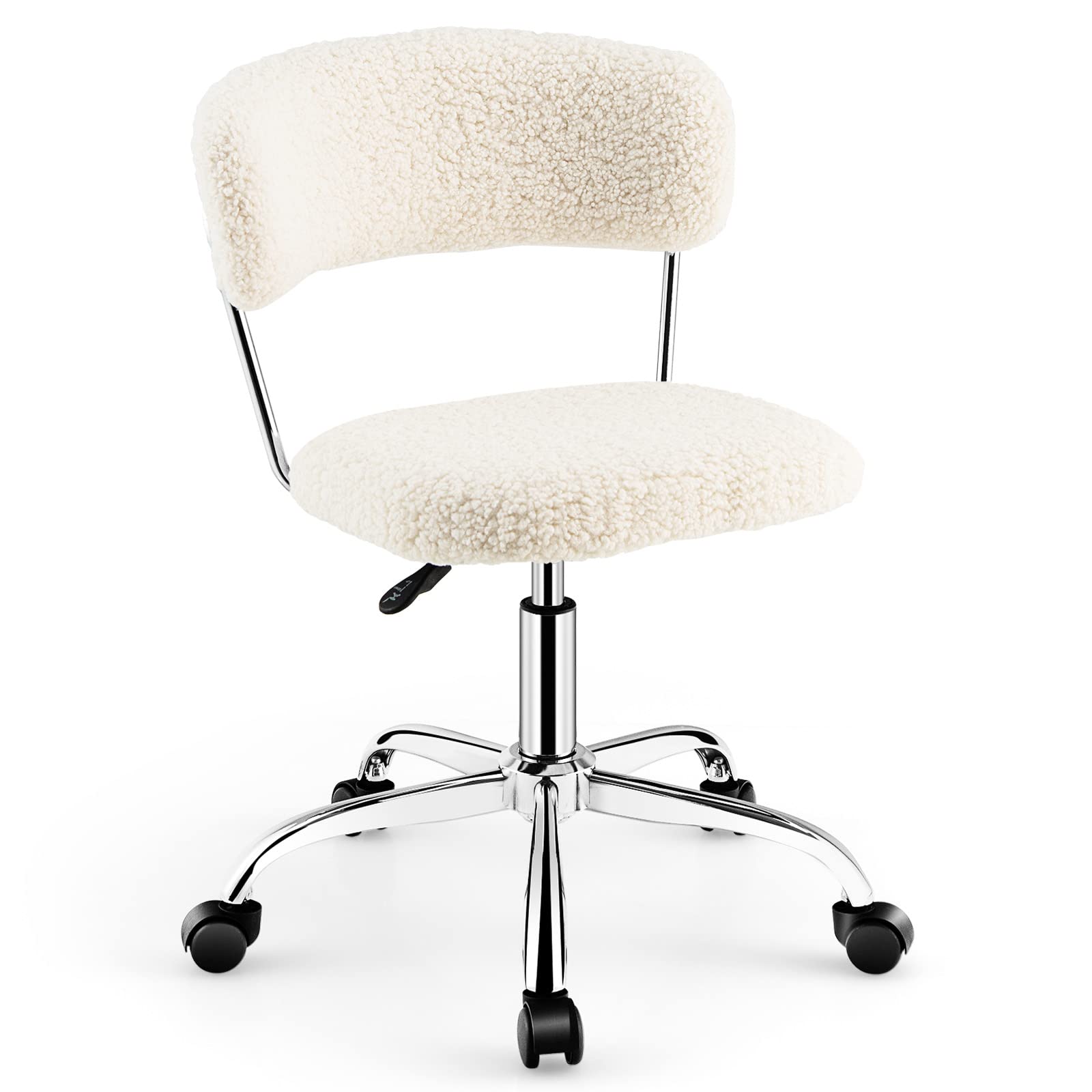 360&deg; Faux Fur Swivel Leisure Chair, Rolling Home Office Chair w/ Wheels & Adjustable Height,