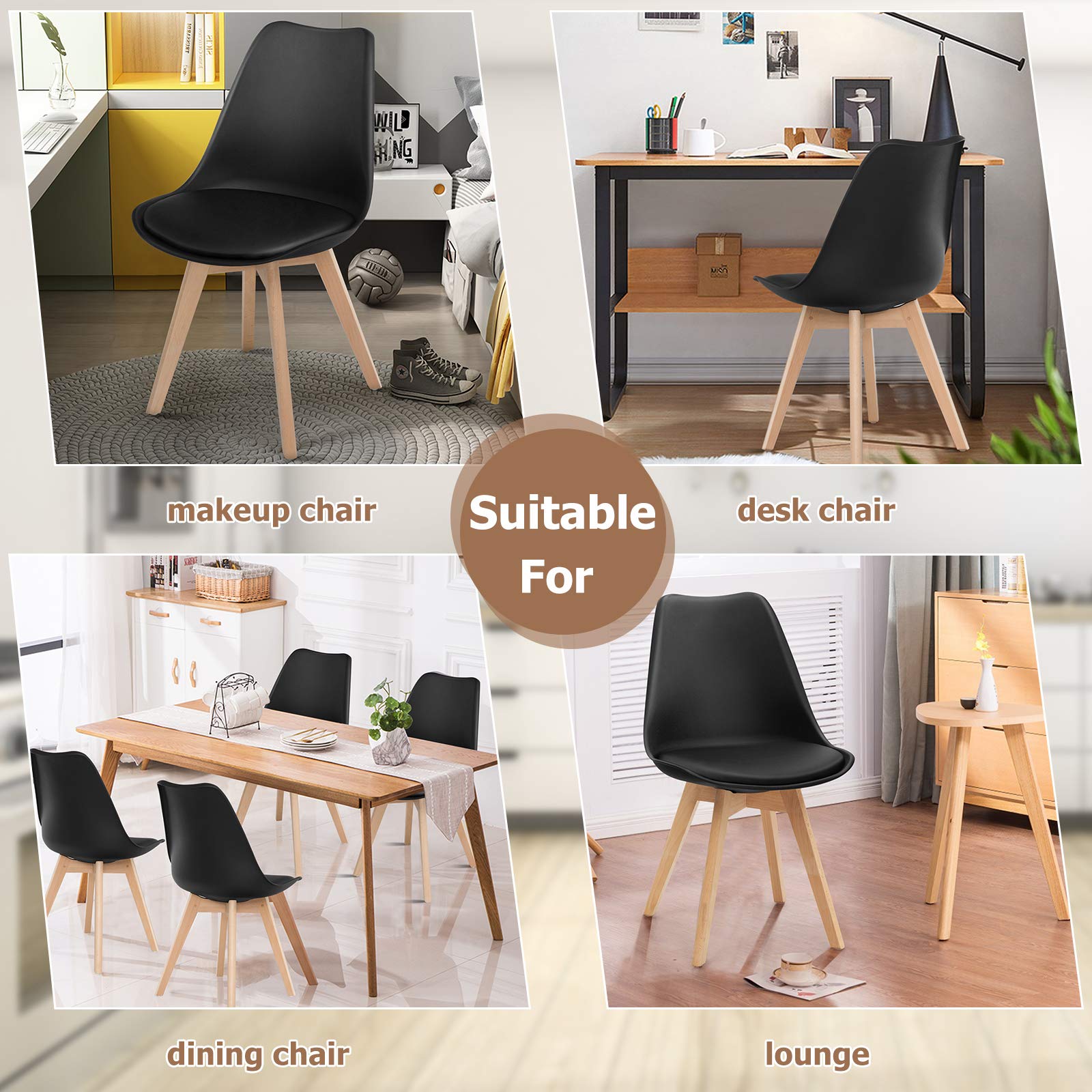 Set of 4 Modern High Backrest Dining Chairs, Elegant Mid Century Side Chairs w/Padded Seat, Solid Wood Legs
