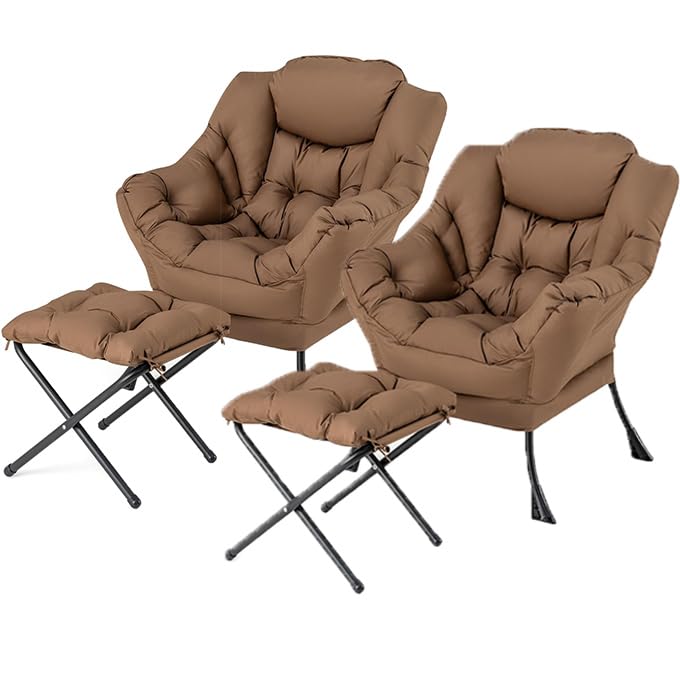 Lazy Sofa Chair with Ottoman, Upholstered Leisure Lounge Armchair with Folding Footrest, Side Storage Pocket