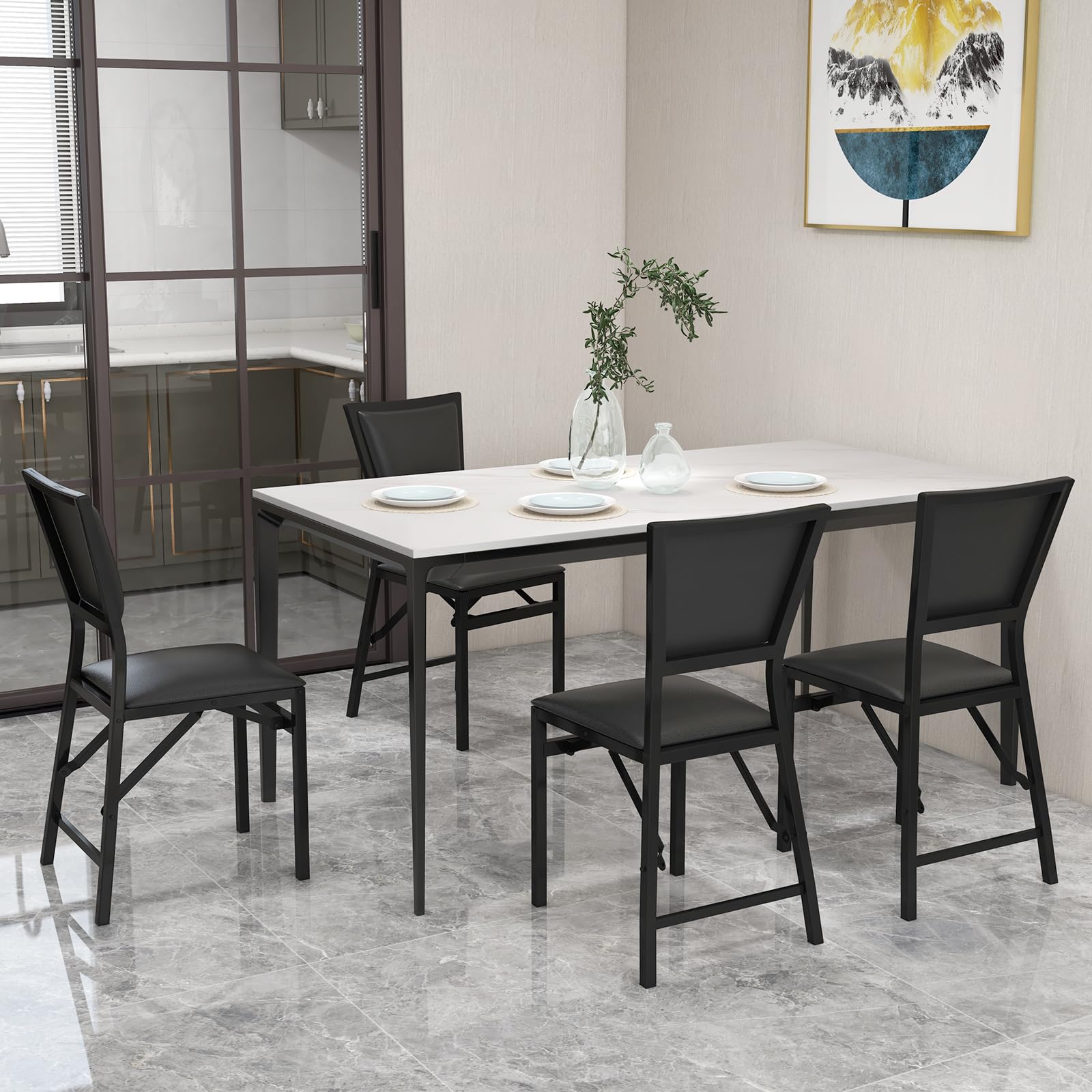 Folding Dining Chairs Set of 2/4 with Padded Seats, Sturdy Metal Frame