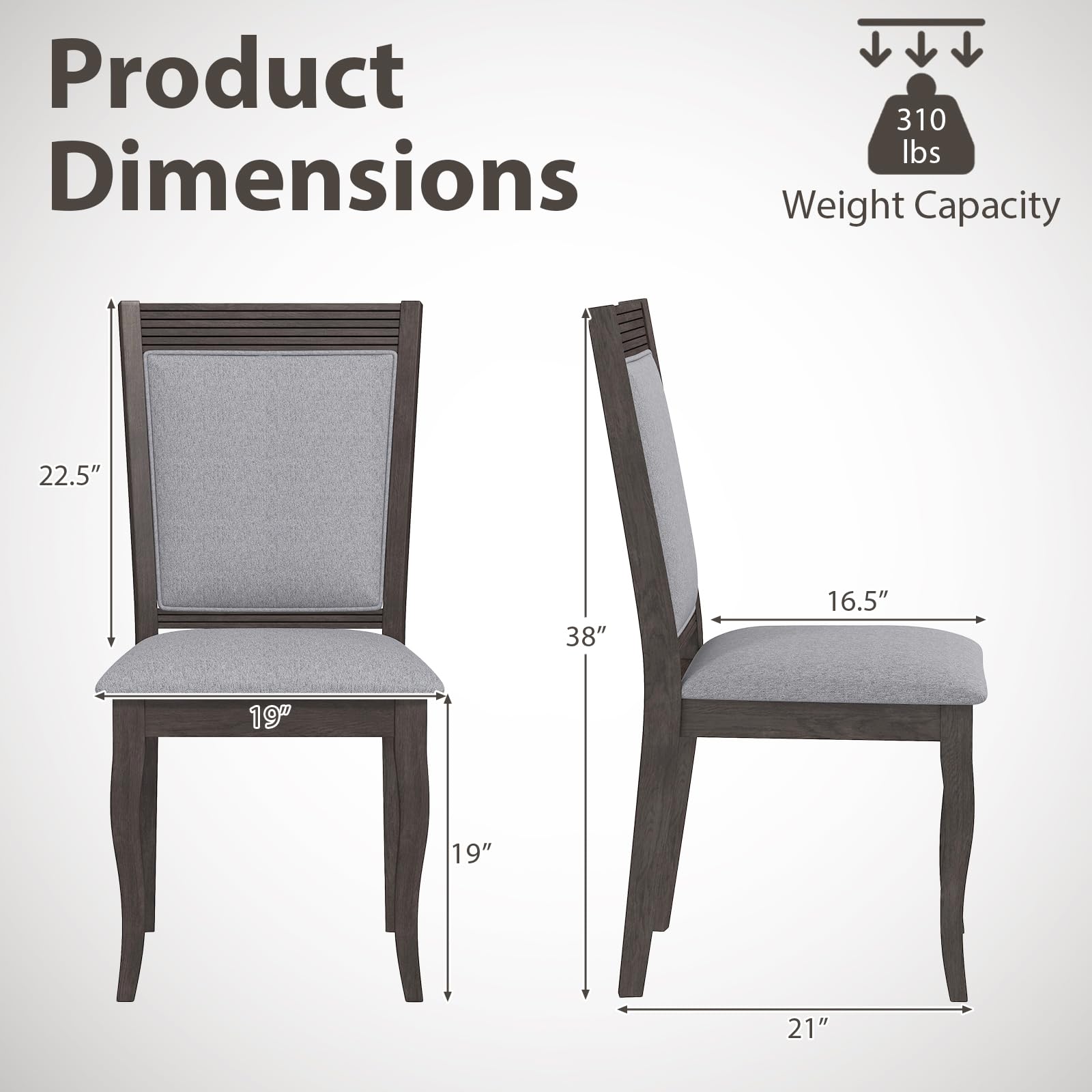 Wood Dining Chairs Set of 2/4, Farmhouse Upholstered Kitchen Chairs w/Rubber Wood Frame, Padded Seat, High Backrest