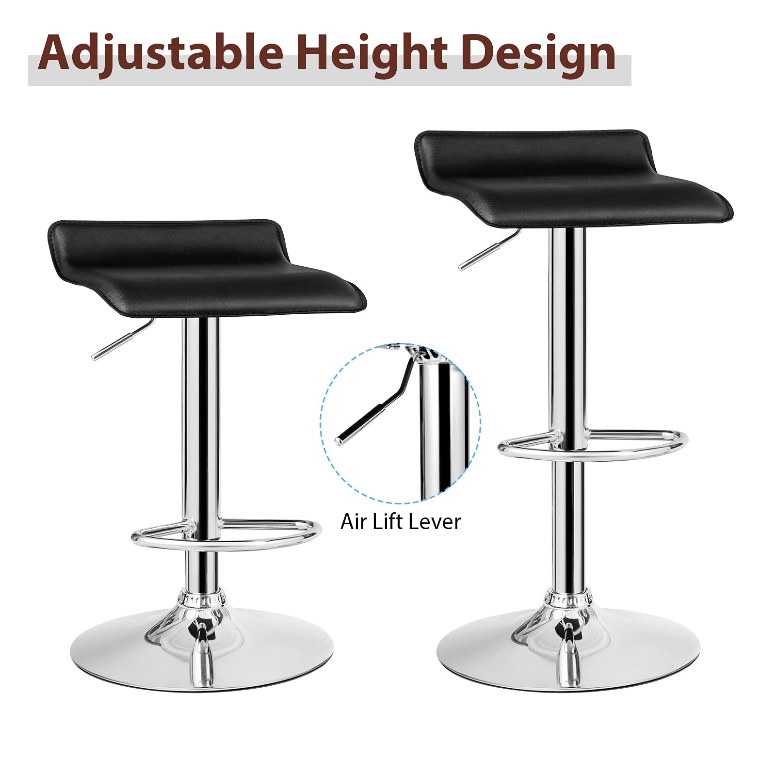 Bar Stools Set of 2/4, Adjustable Swivel PU Leather Barstools w/Footrest, Chrome Base