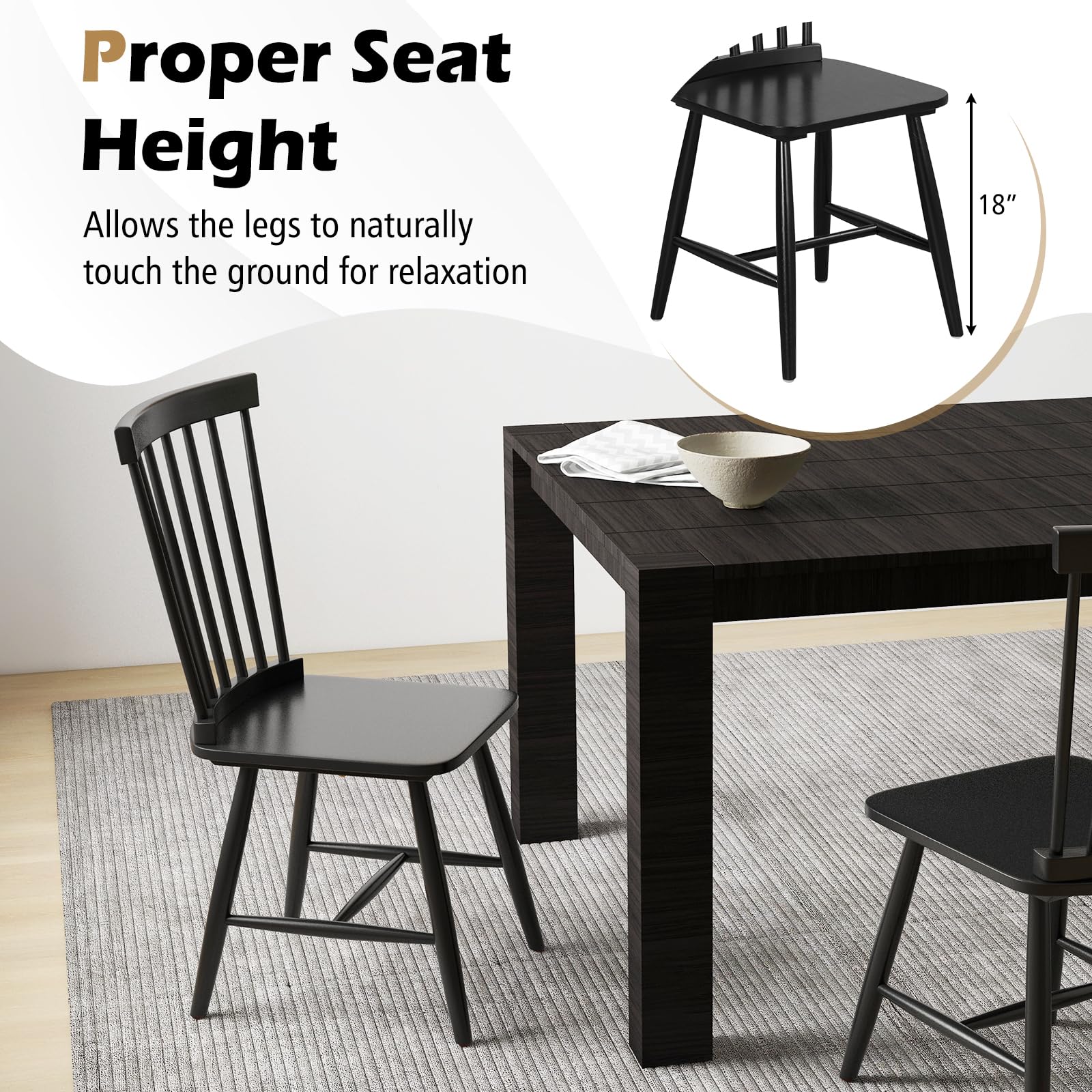 Wood Dining Chairs Set of 2/4, Solid Wood Windsor Dining Chair with Wide Seat