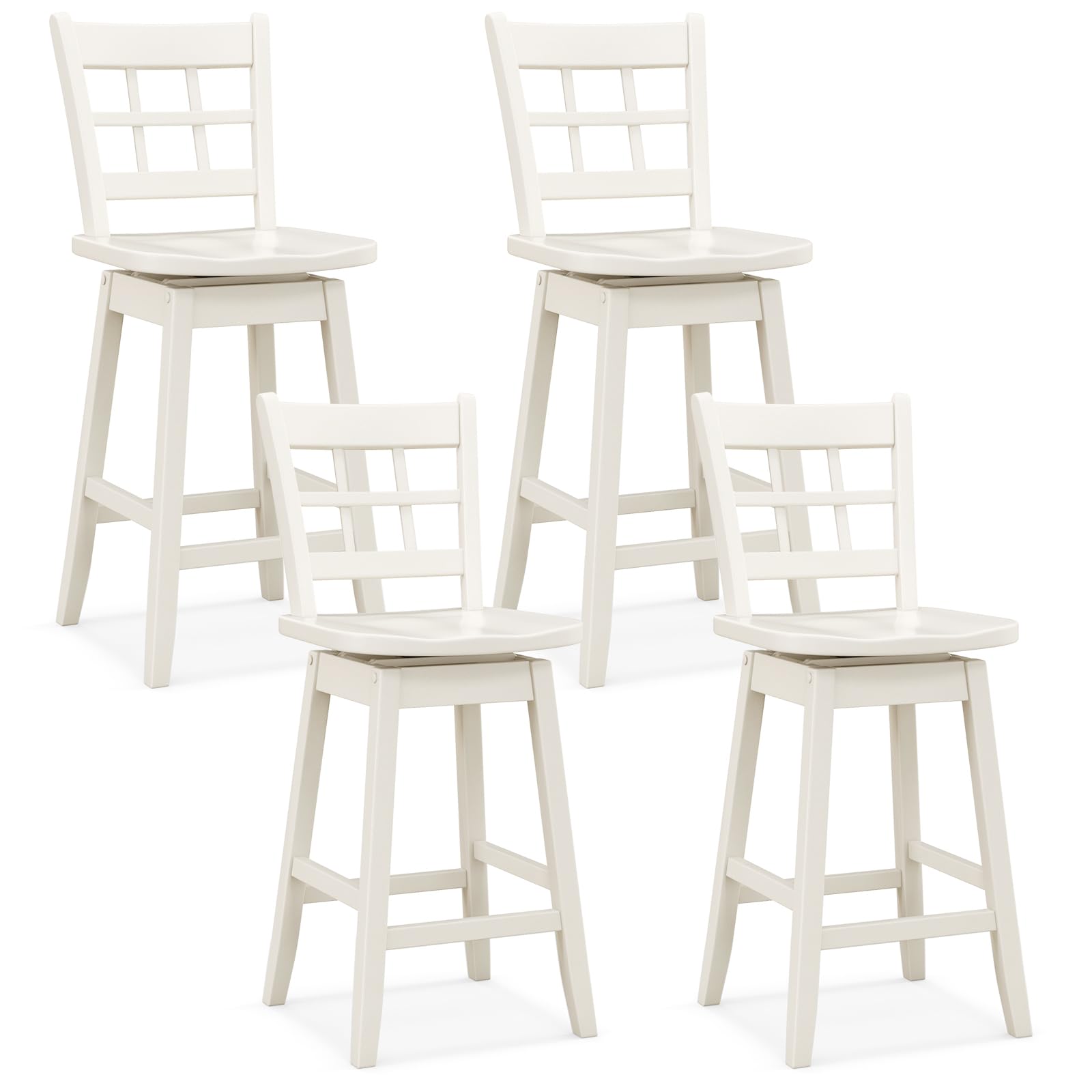 24.5" Bar Stools Set of 2/4, Farmhouse Swivel Barstools with 6-Grid Hollow Back & Ergonomic Contoured Seat, Footrest