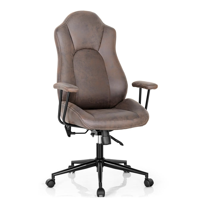 High-Back Home Office Desk Chair, Ergonomic Leathaire Task Chair with Comfortable Padded Seat & Detachable Armrests