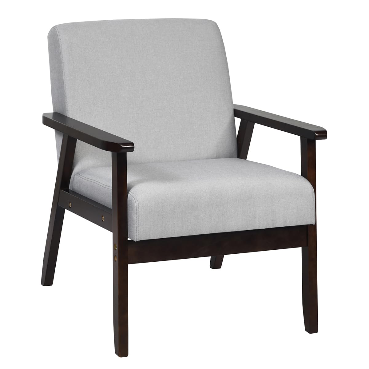 Armrest Accent Chair, Upholstered Linen Fabric Lounge Chair with Rubber Wood Legs, Comfortable Backrest