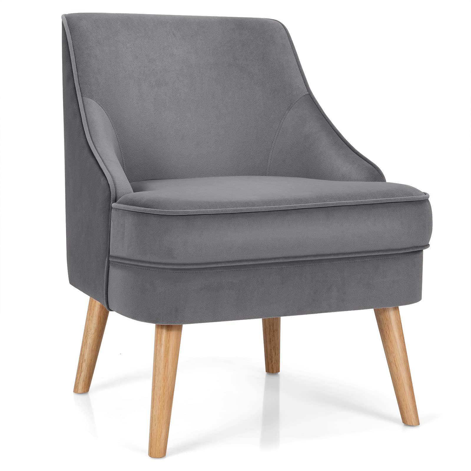 Velvet Accent Chair, Mid Century Single Sofa Chair w/Rubber Wood Legs, Comfy Slipper Chair