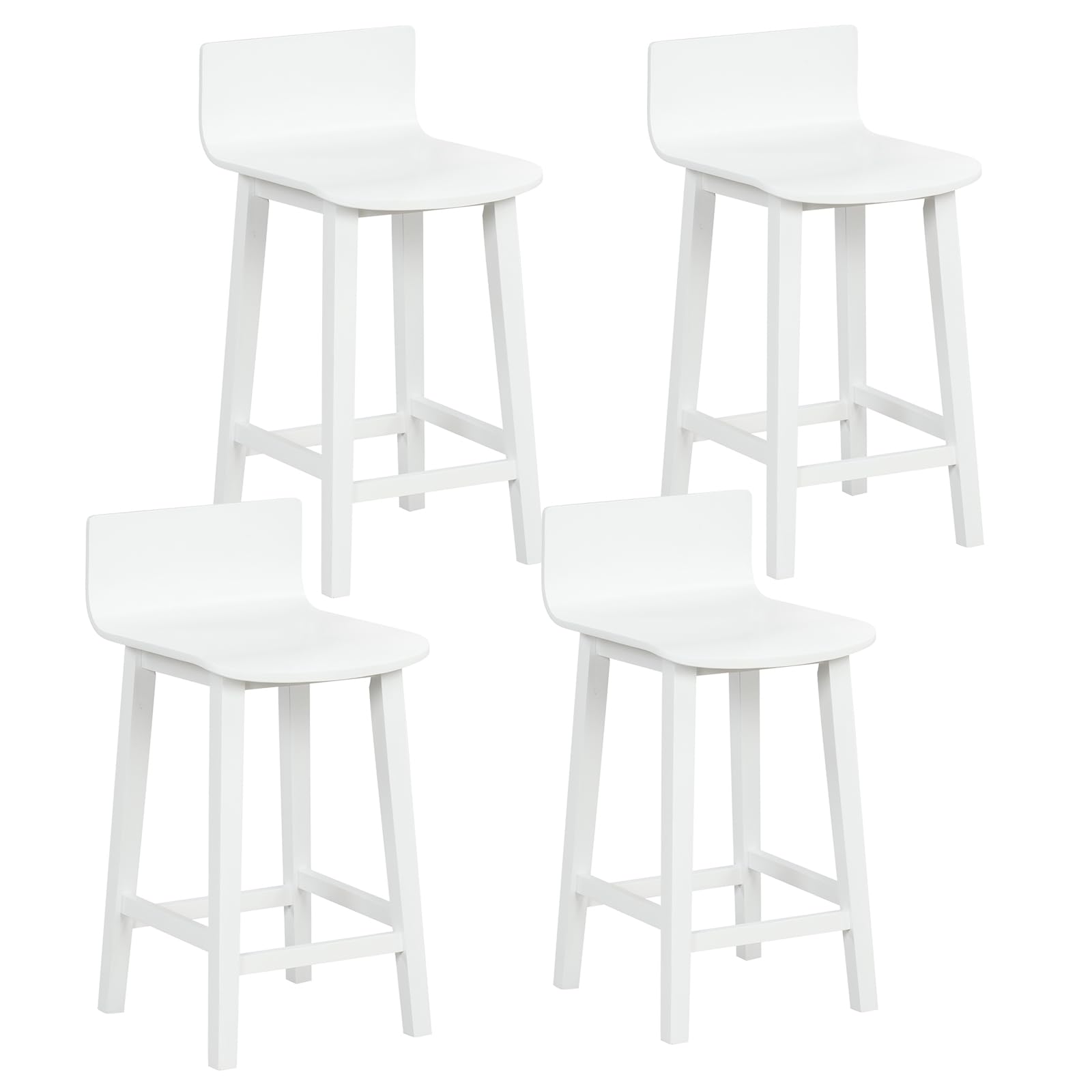 Solid Wood Bar Stools Set of 2/4, Counter Height Chairs with Low Back and Footrest