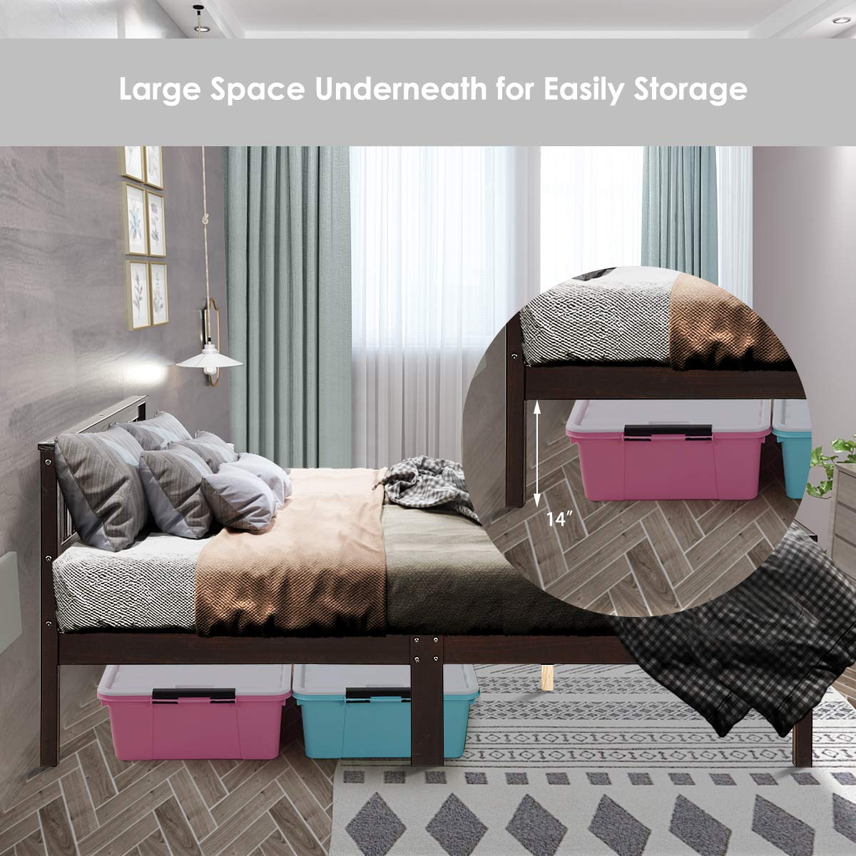Deluxe Solid Wood Platform Bed Frame with Headboard & Footboard